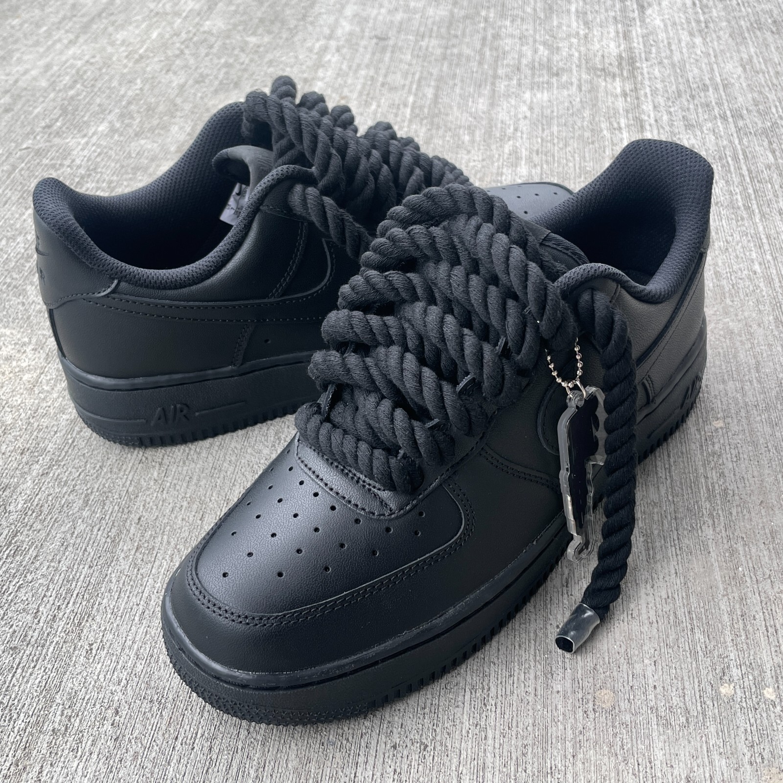 Custom Nike Air Force 1 Black with Chunky Rope Laces AF1 and Hangtag