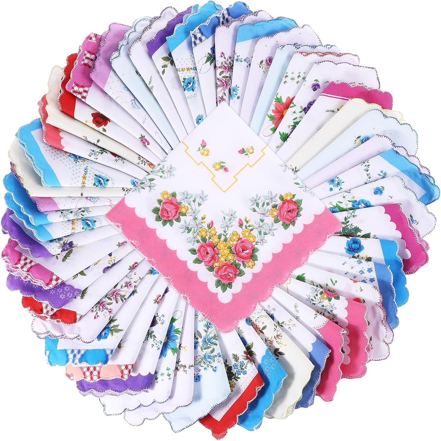 50 Pcs Hankies with Vintage Floral Print, 11.8″ Cotton Handkerchiefs Women’S Pri