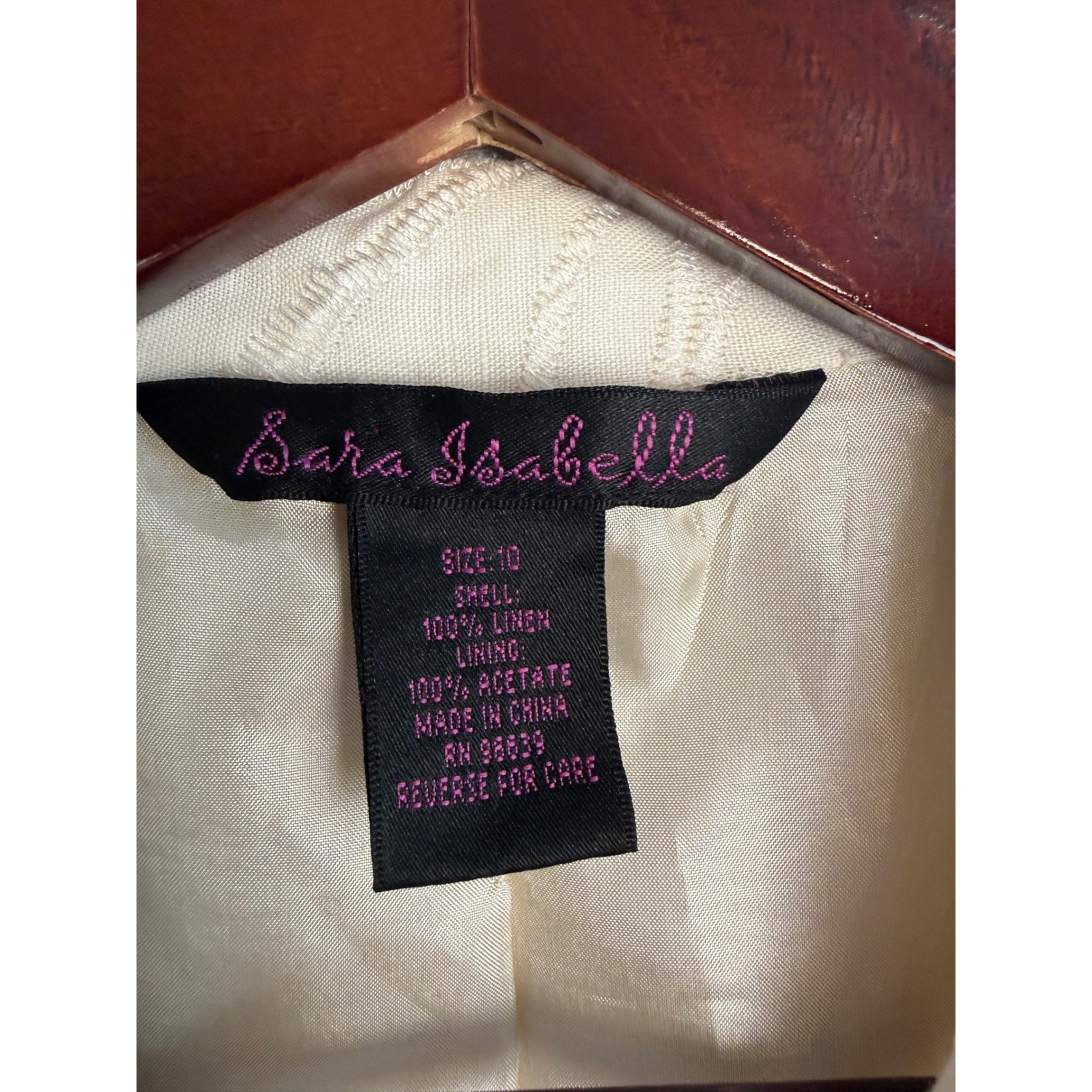 Sara Isabella Embroidered Women’s Medium White 100% Linen Blazer Preppy Coastal