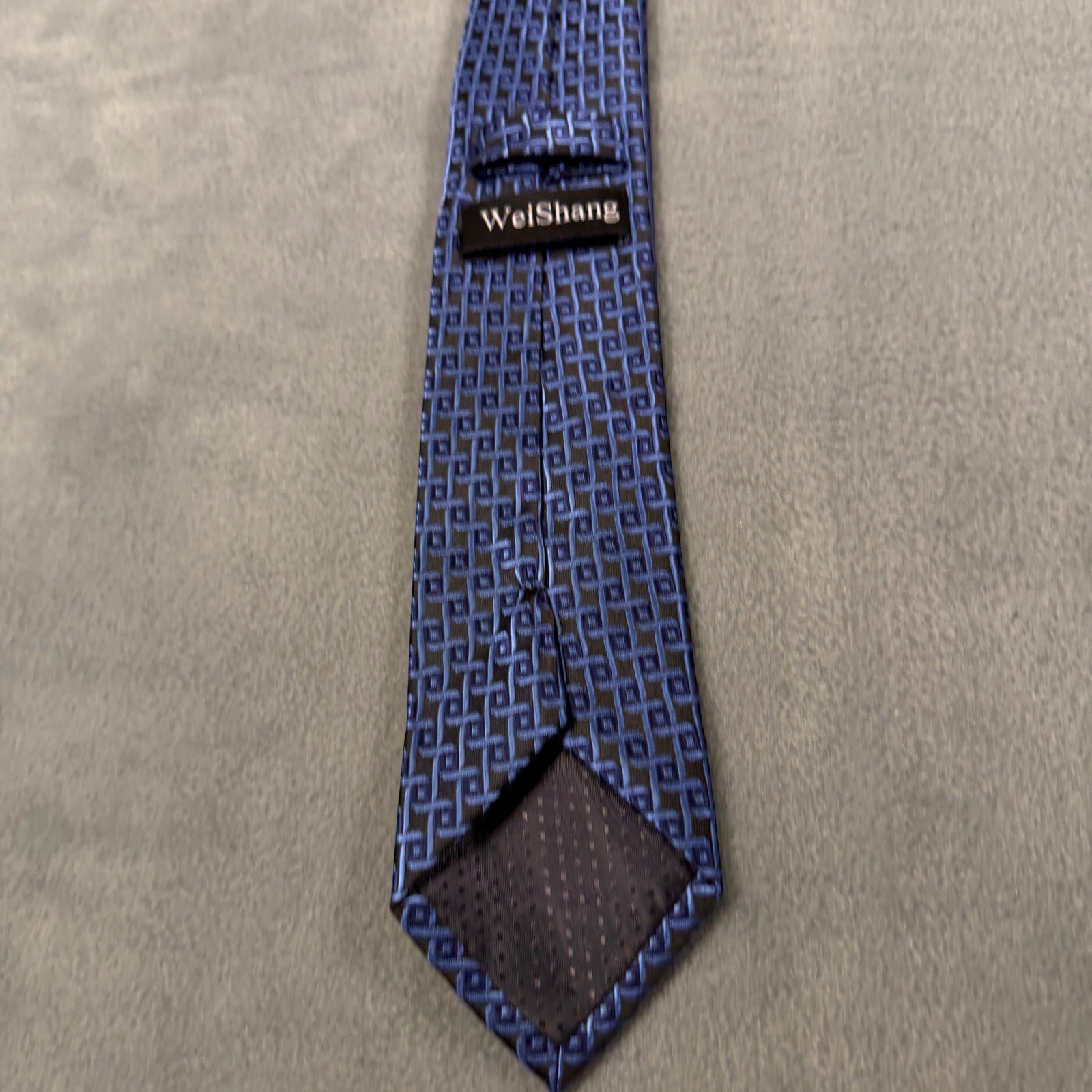 WeiShang Mens Necktie Blue Black Geometric Square Pattern Classic Formal Tie