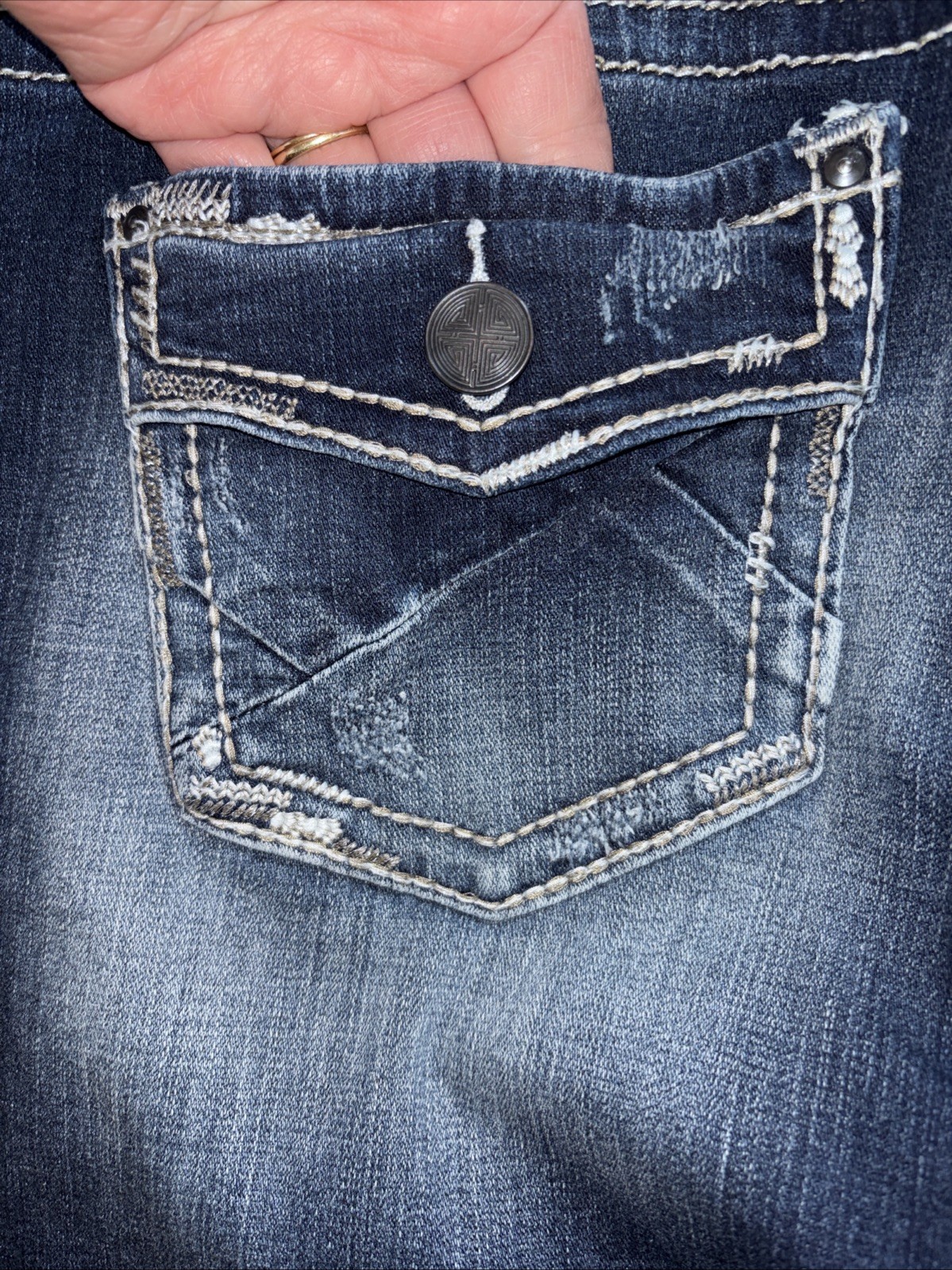 BUCKLE DAYTRIP VIRGO BOOTCUT Womens Size 31R Midrise Stretch Jeans 34×30.5 EUC
