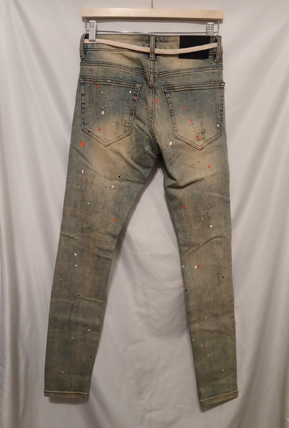 THRT Citrus Denim Jean Men 28 Blue Paint Splatter Slim Leg Distressed Drawstring
