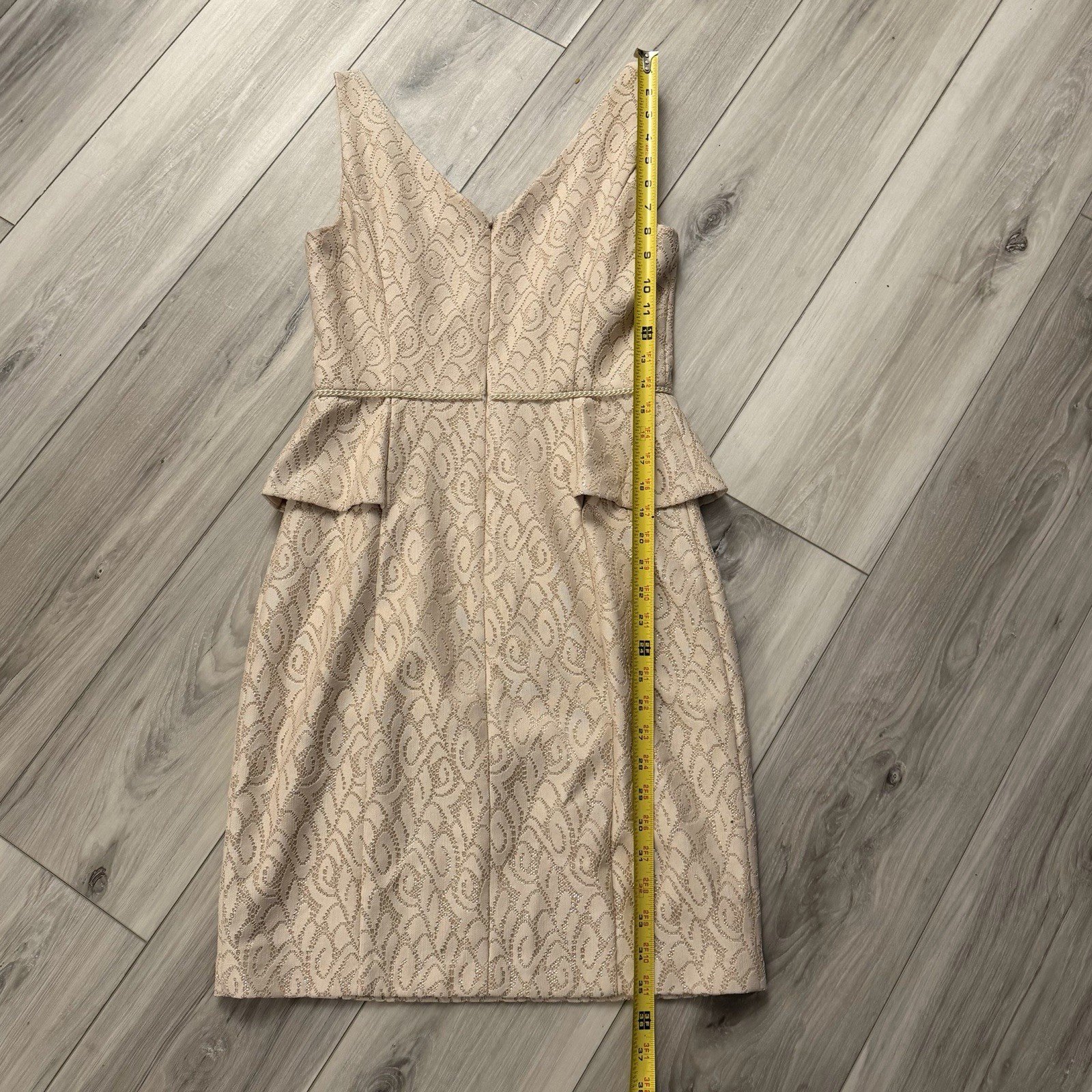 Belle Badgley Mischka Champagne Gold Peplum Dress Size 4 Wedding