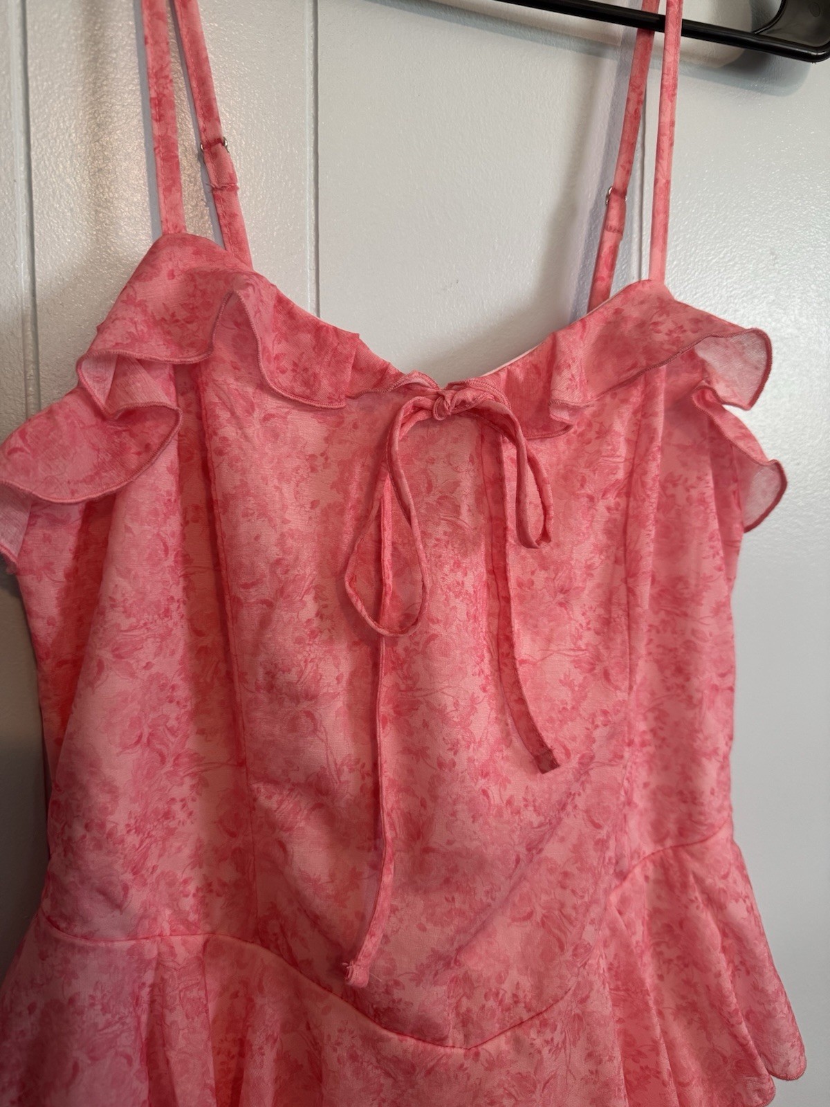 Wild Fable Pink Floral Chiffon Spaghetti Strap Ruffle Tie Lined Dress XS