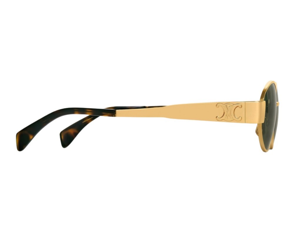 Celine CL40235U 30N Triomphe Metal Oval Sunglasses Gold Green Lens AUTHENTIC