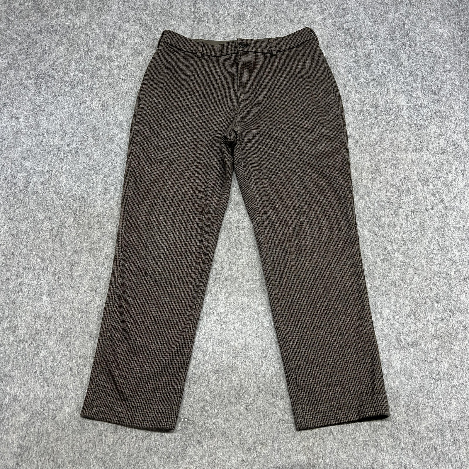 Uniqlo Pants Mens 30×26 Brown Houndstooth Chino Elastic Waist Casual Office READ