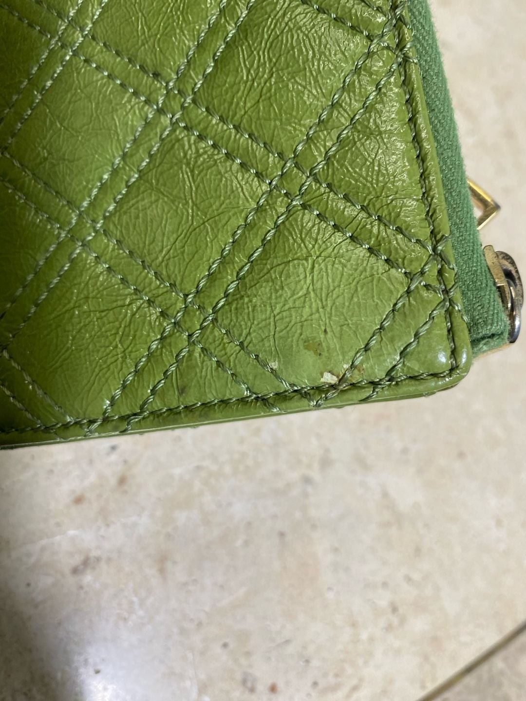 Marc Jacobs Vintage Green Quilted Leather Push Lock Double Pocket Zip Wallet