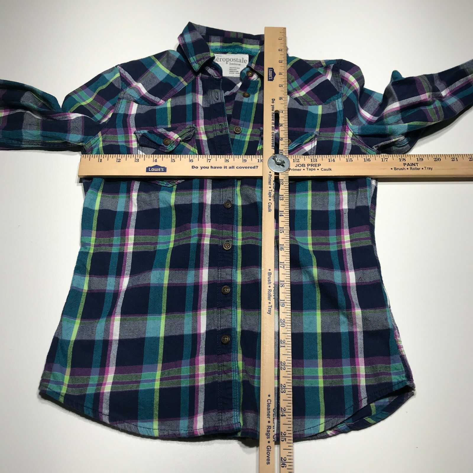 Aeropostale Button Up Womens Size S/P Casual Plaid 100% Cotton 2 Front Pockets
