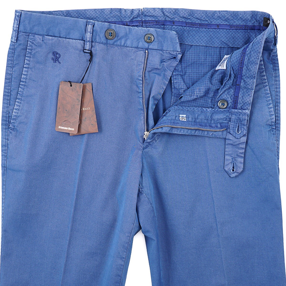 Stefano Ricci Regular-Fit Mid Blue Stretch Cotton Chino Pants 34 (Eu 50) NWT