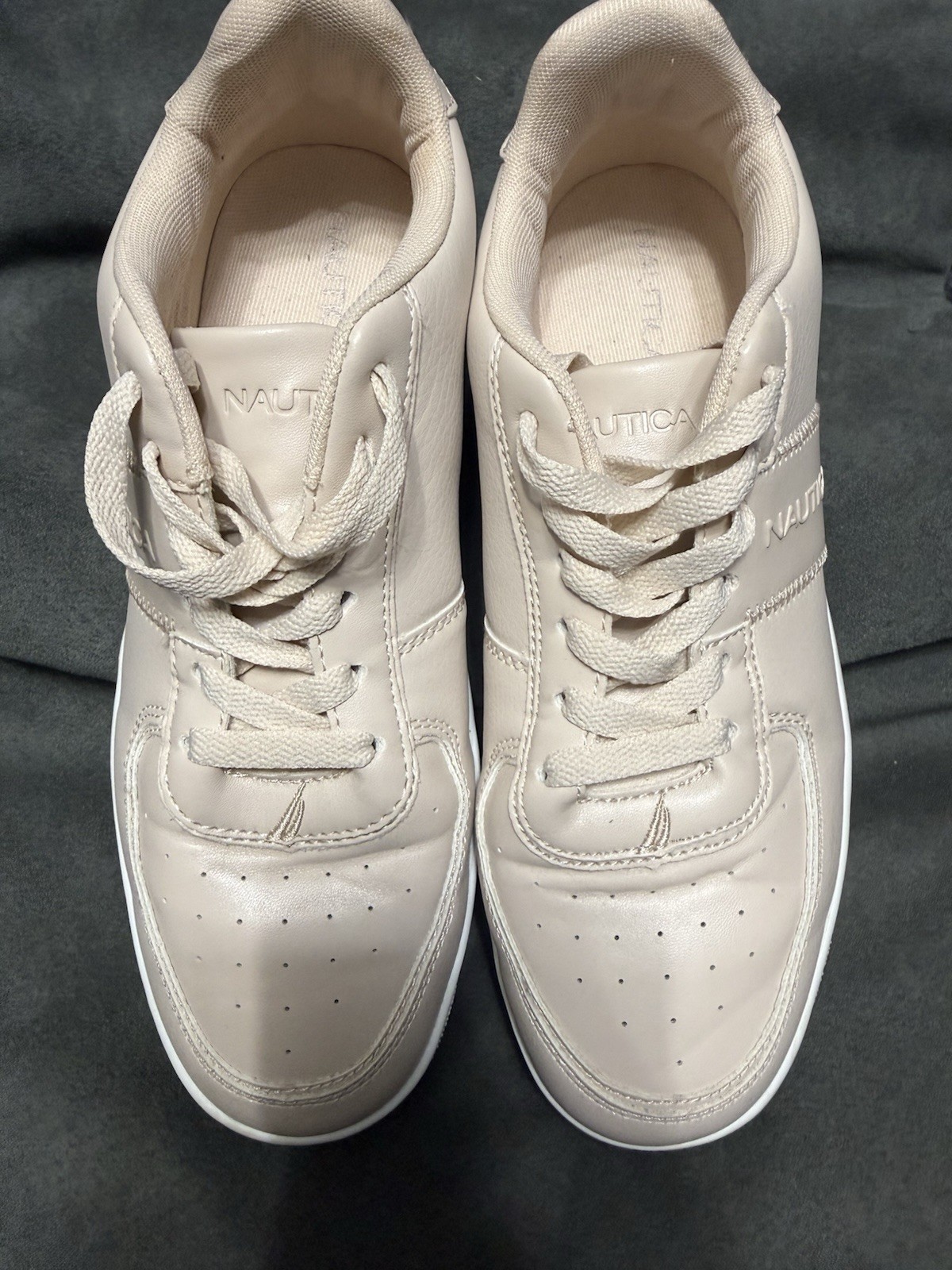 Nautica Wiana Women’s Beige/Apricot Faux Leather Lace Up Sneakers Logo US 9 UK 7