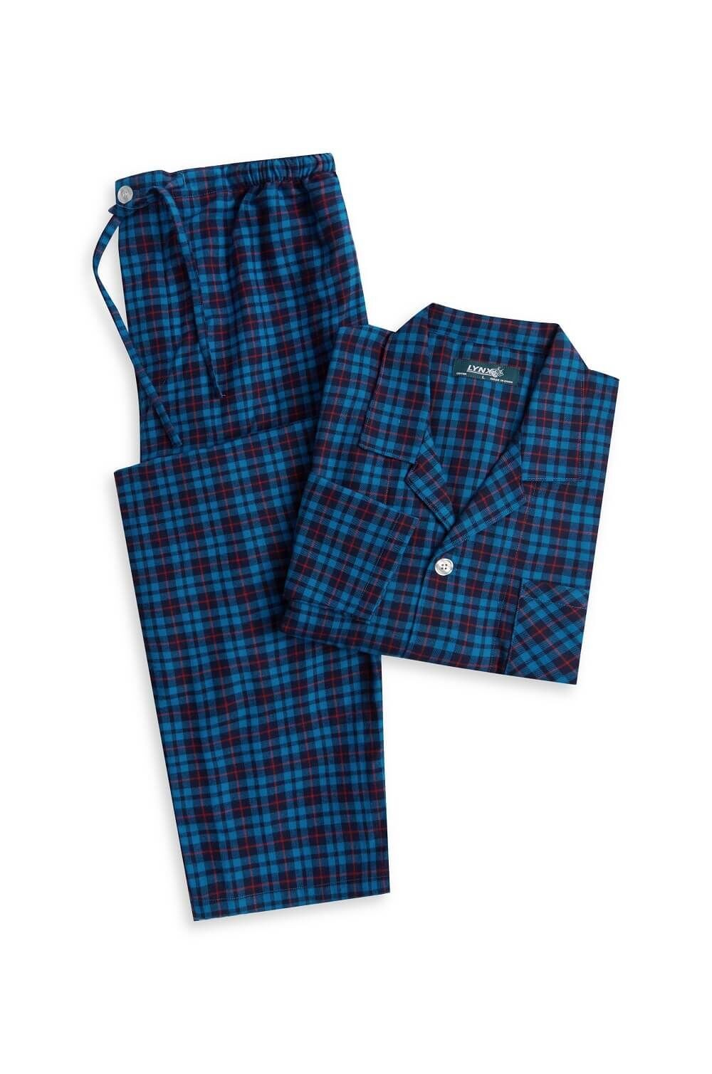 Mens Lynx Sizes S-7XL Vallarta Blue Check Flannel Long Sleeve Pyjama Set Pjs – V