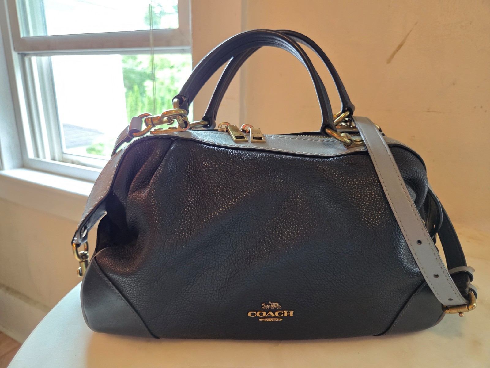 Coach Navy Leather/Suede Bowler Handbag