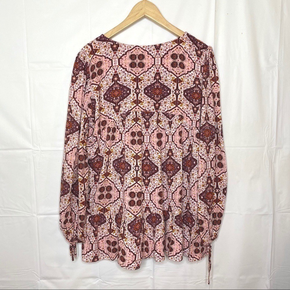 Altar’d State Boho Peplum Babydoll Top Blouse Medium Coquette Burgundy Pink