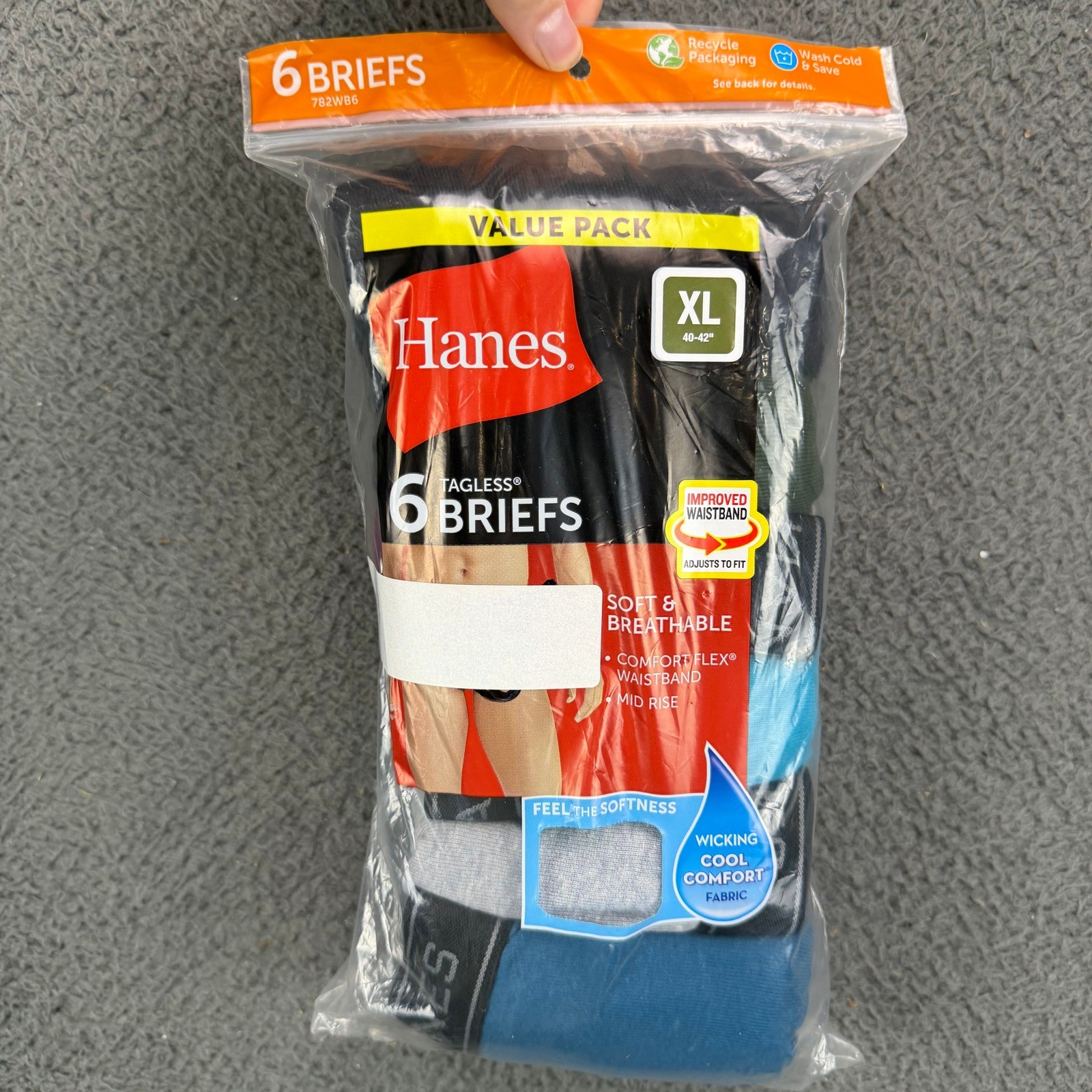 Hanes Mens 6 Pack Tagless Briefs XL 40-42 Comfort Flex Waistband 782WB6 Multi