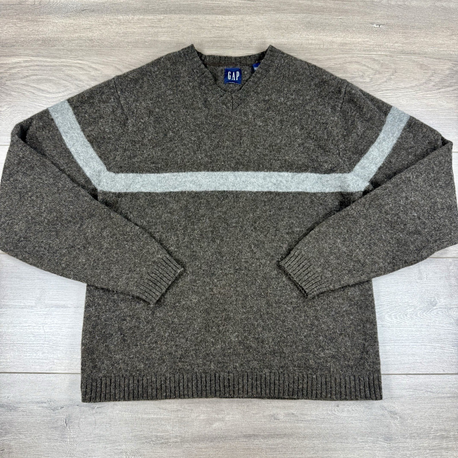 Vintage GAP 100% Lambswool Pullover Sweater Men’s Large Brown Ribbed Cuffs Hem