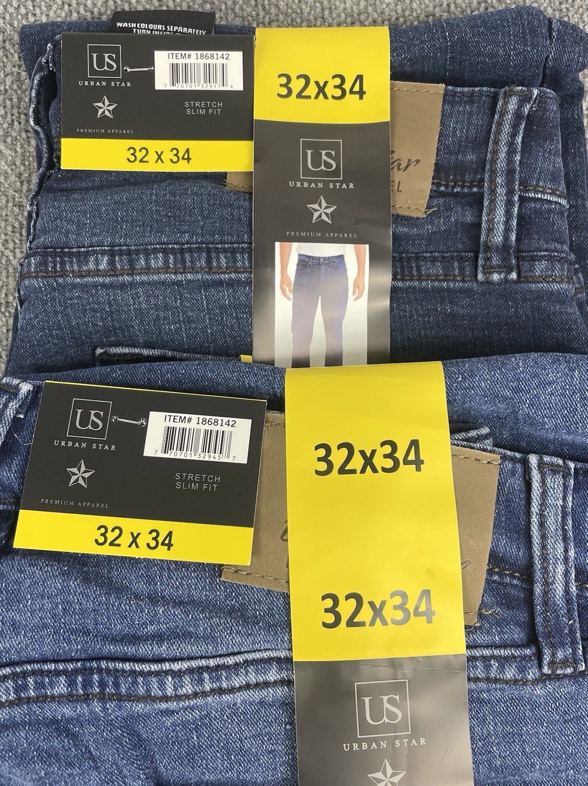 Urban Star Men’s Lot of 2 Stretch Light Blue & Blue Jeans Size 32×34 NWT