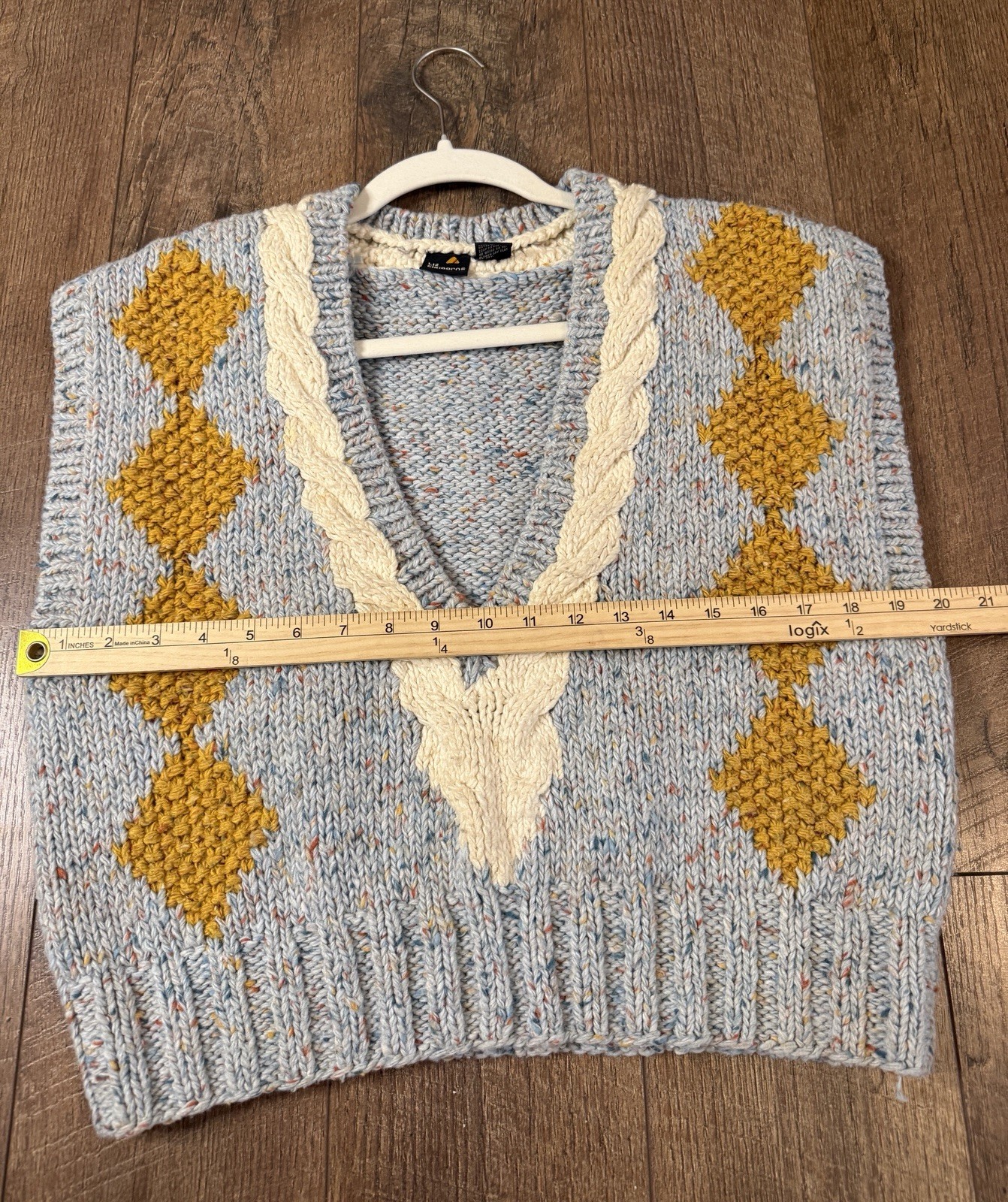 Liz Claiborne Vtg Wool Blend Knit Blue Yellow Argyle Sweater Vest Sz M