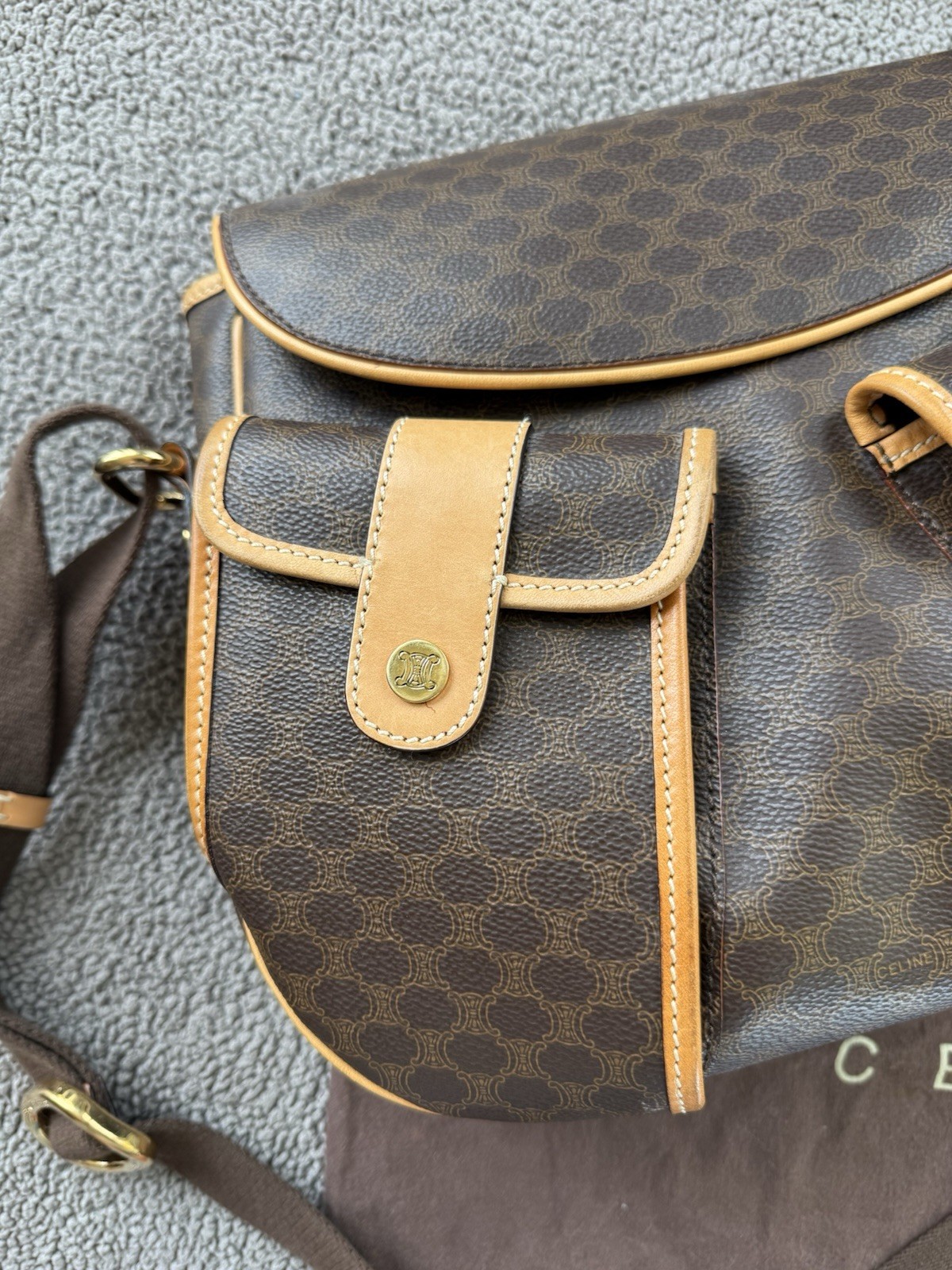 CELINE Macadam Brown Small Crossbody Bag Adjustable Strap Dust Bag