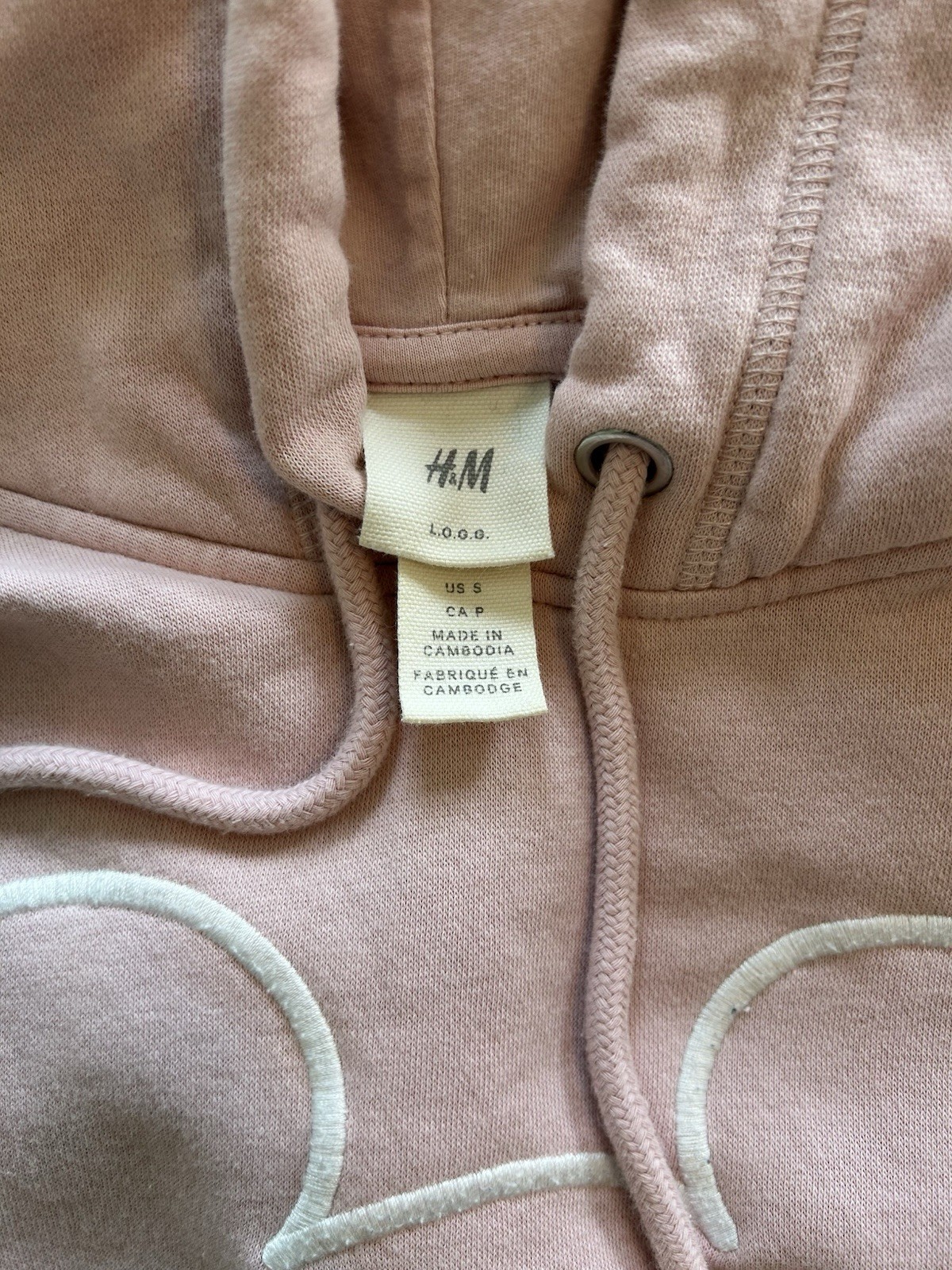 H&M L.O.G.G. Mickey Mouse Pink Embroidered Pullover Hoodie Pockets Women S