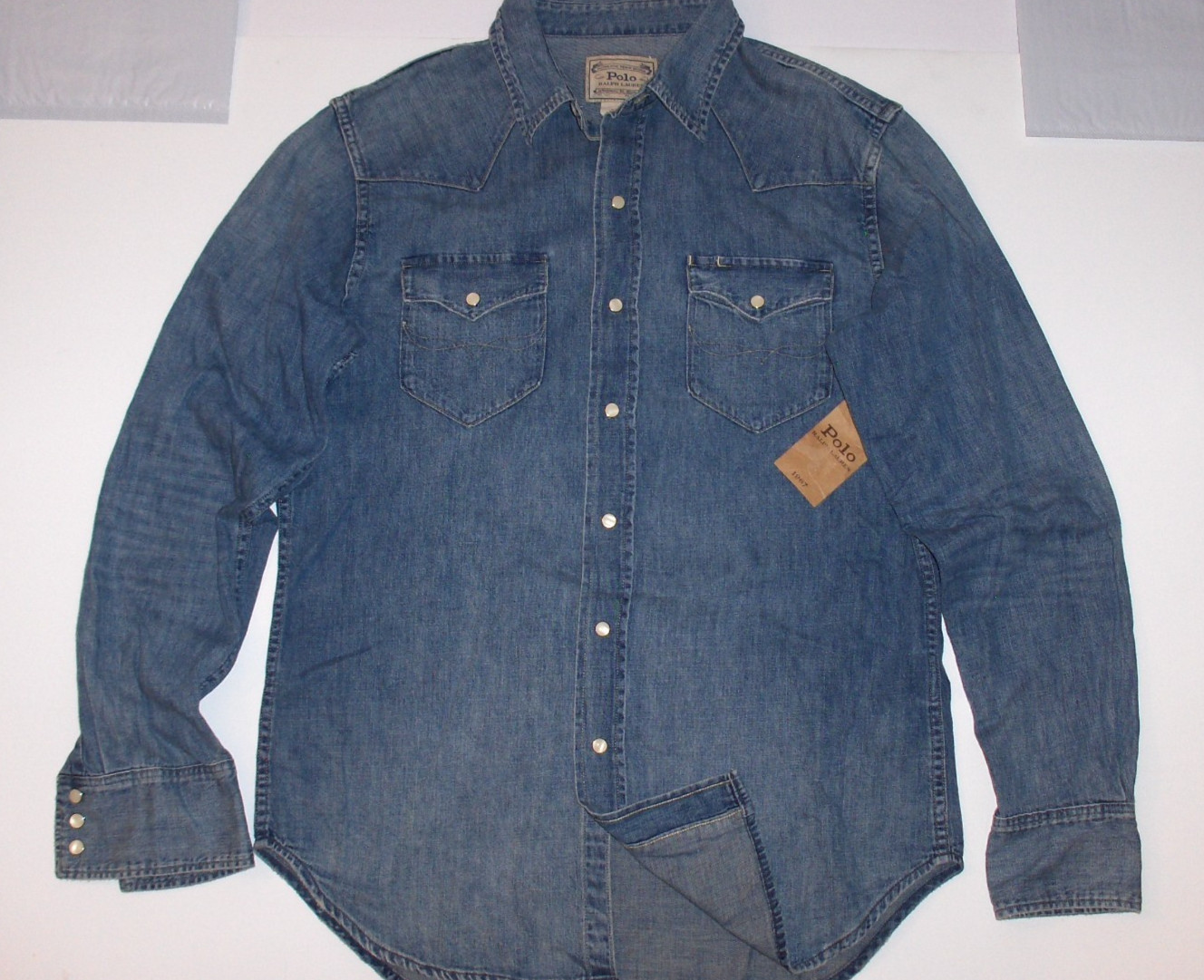 POLO RALPH LAUREN Men’s Long Sleeve Classic Fit Denim Western Snap Shirt, BLUE