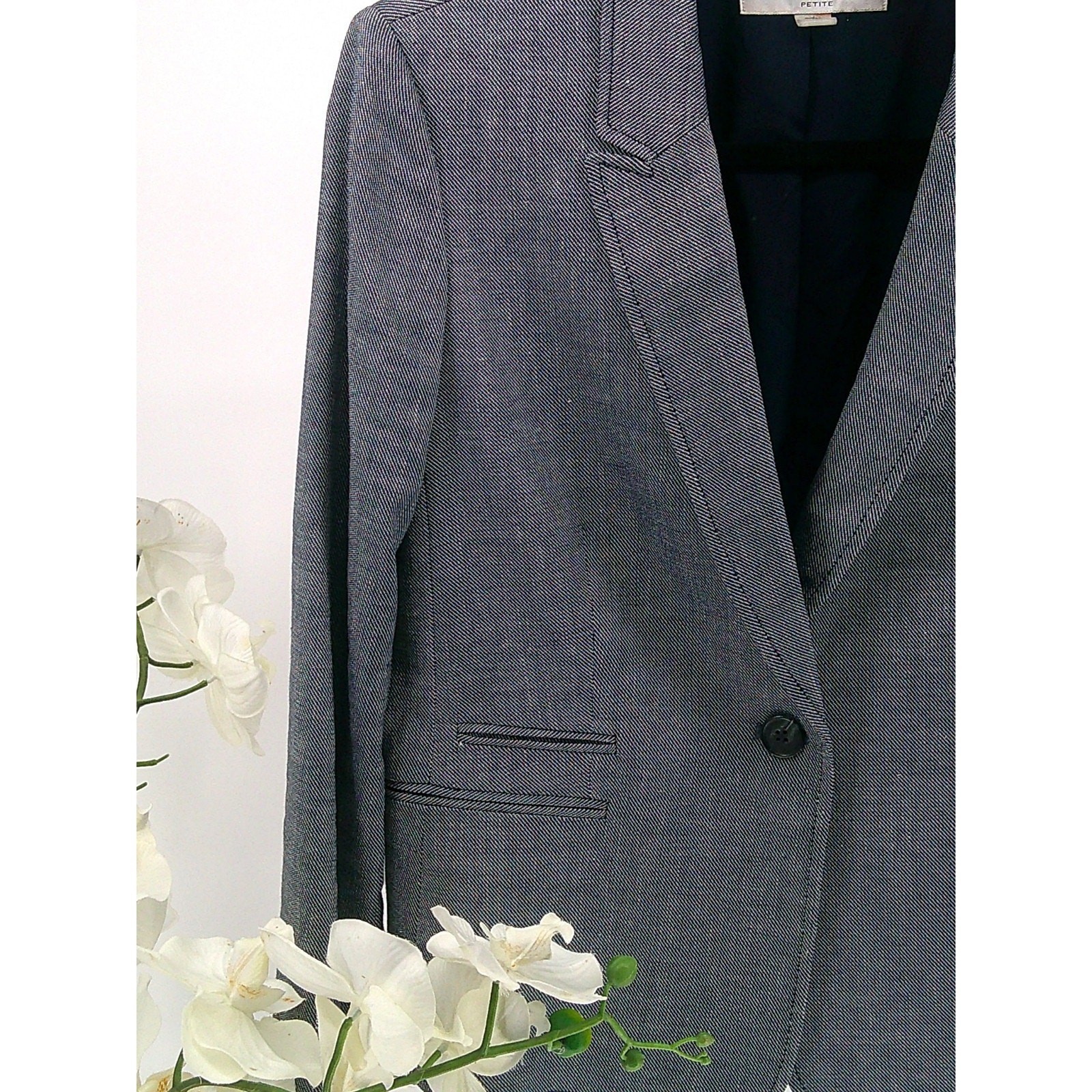 Tahari Womens Gray Ventless Faux Pockets Lined Single Breasted Blazer Size 12P