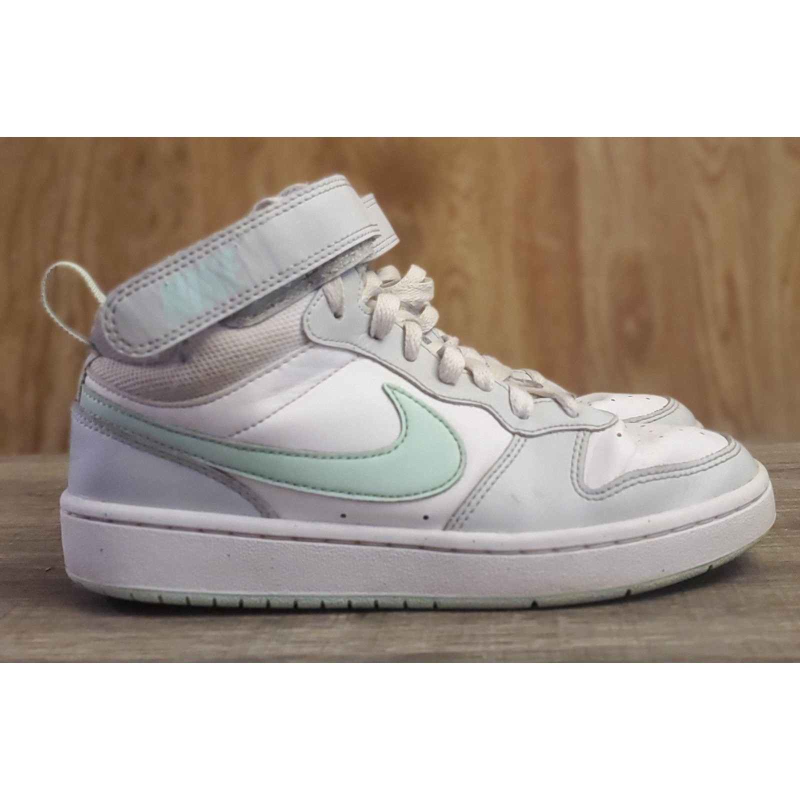 Nike Court Borough Mid 2 Sneakers Youth Size 4.5Y White Gray Mint Green
