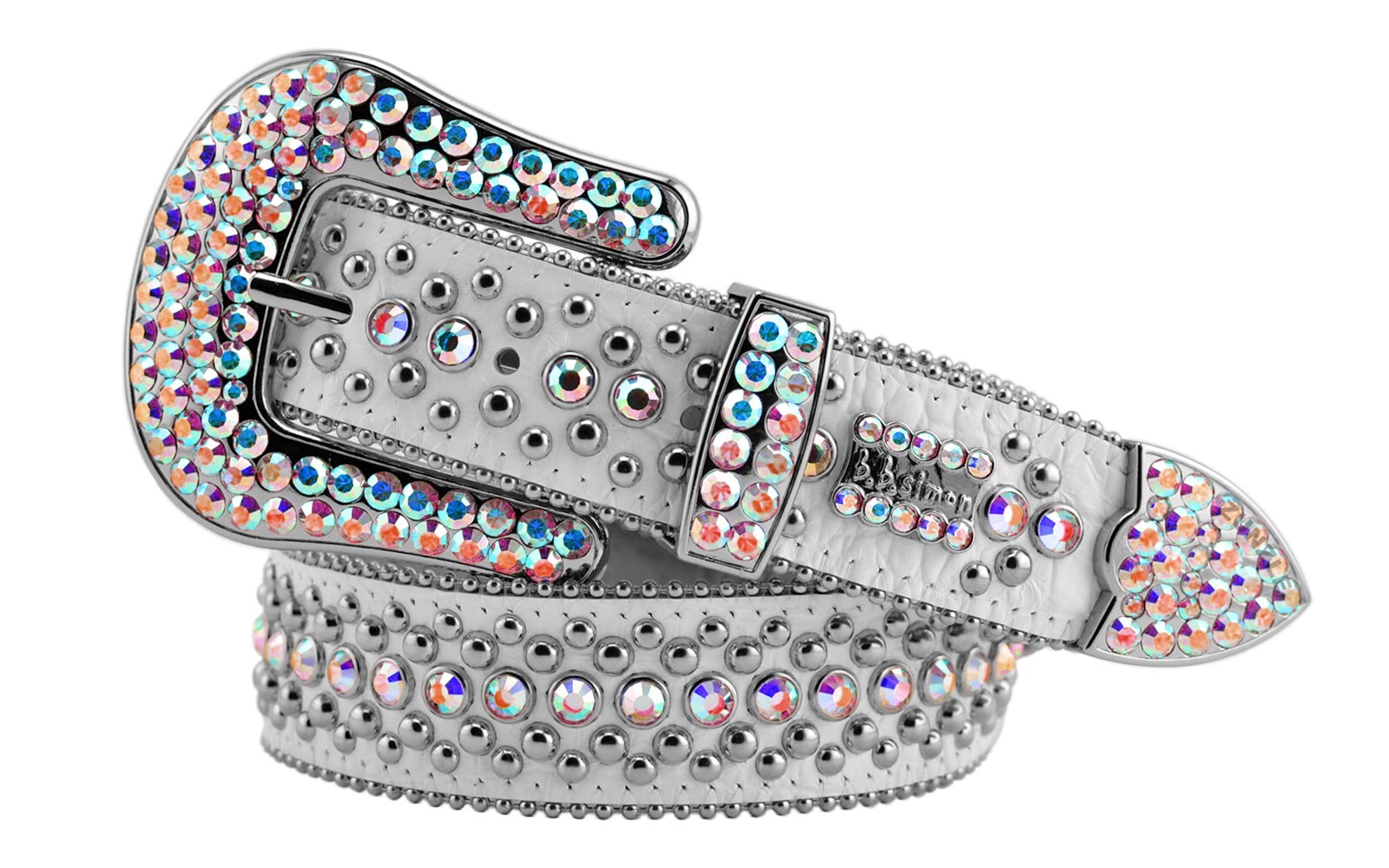 BB Simon Kish Belt Aurora Borealis Crystal White Rap 30 32 34 36 38 40 42