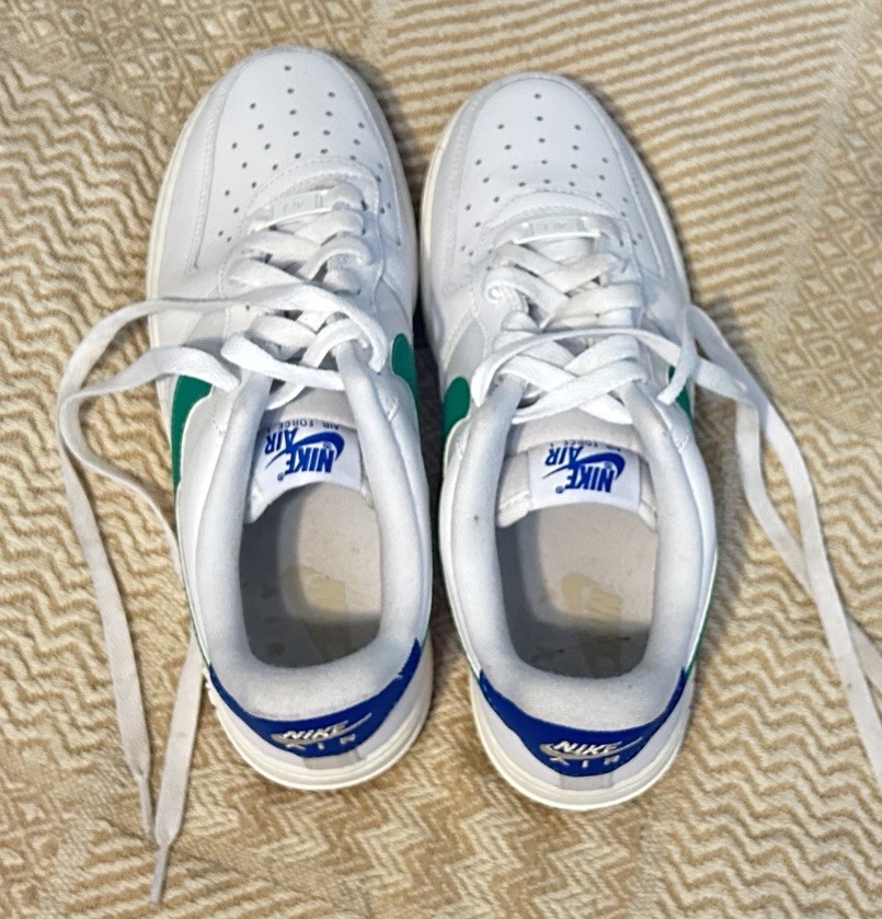 Nike Air Force 1 Low Top Men’s Lace-Up Sneakers White Green Blue Solid