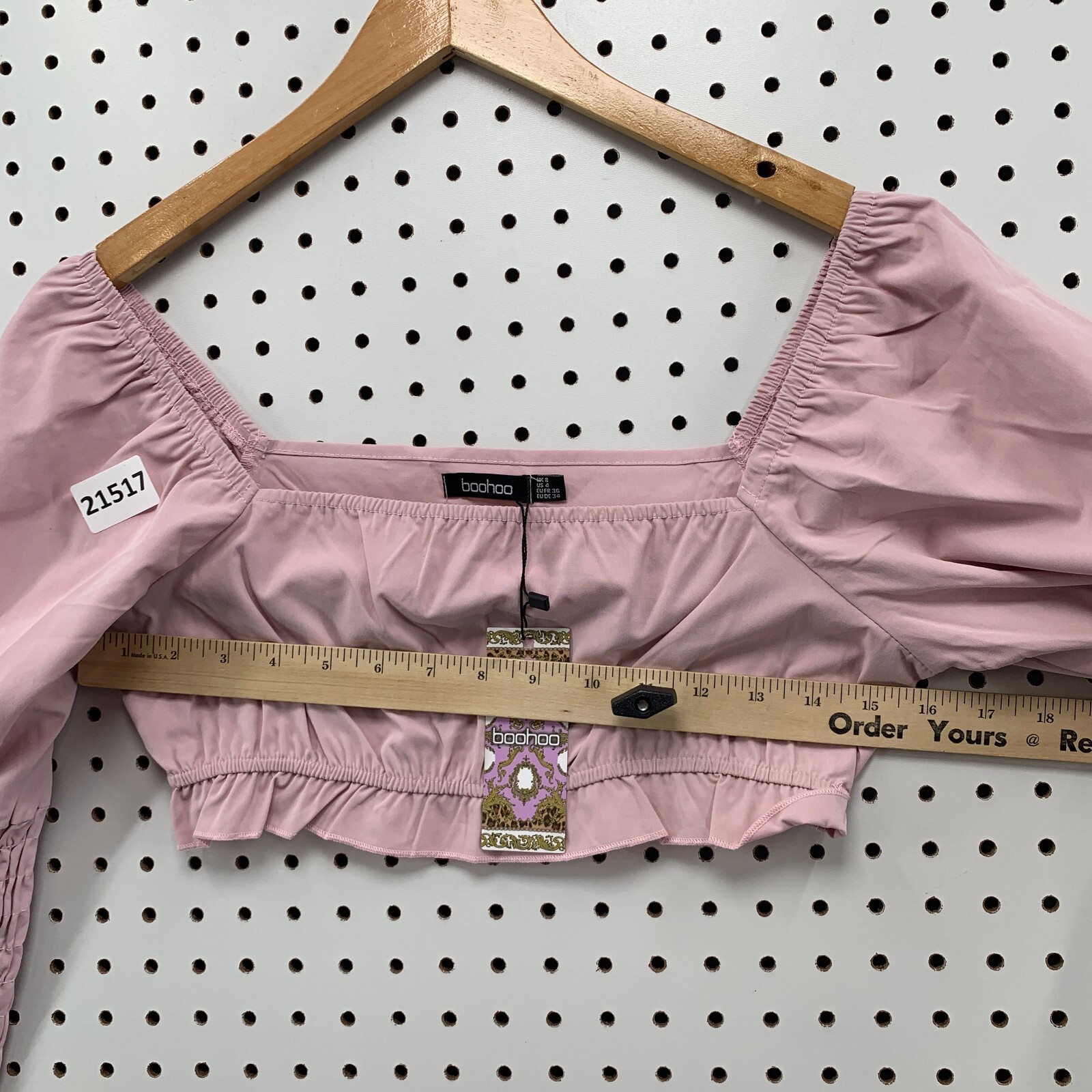 Boohoo Womens Crop Top Pink Off The Shoulder Scrunch Sleeve Ladies Size 4