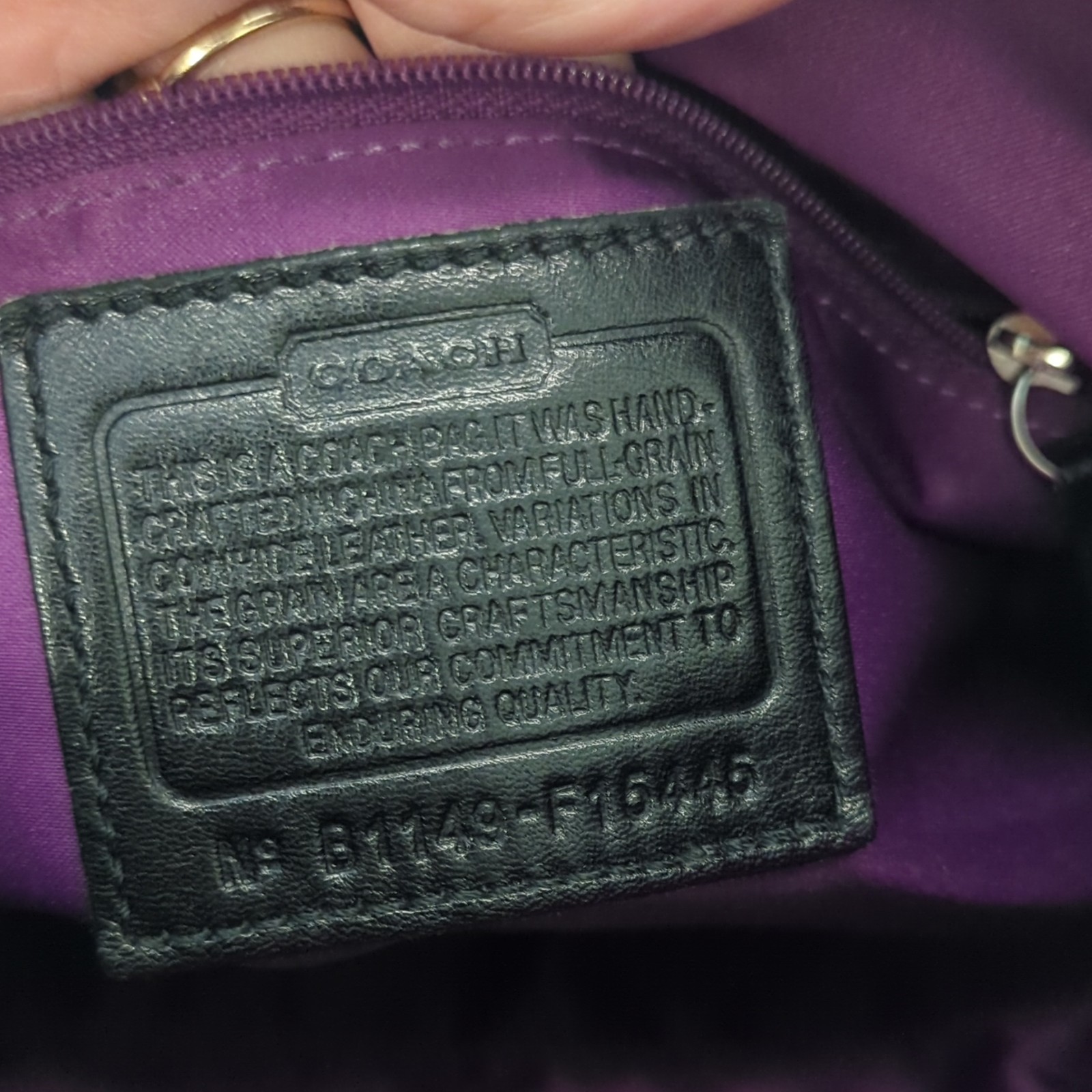 Coach Black Ashley Satchel/Top Handle Bag w/ Detachable Strap, Purple Lining