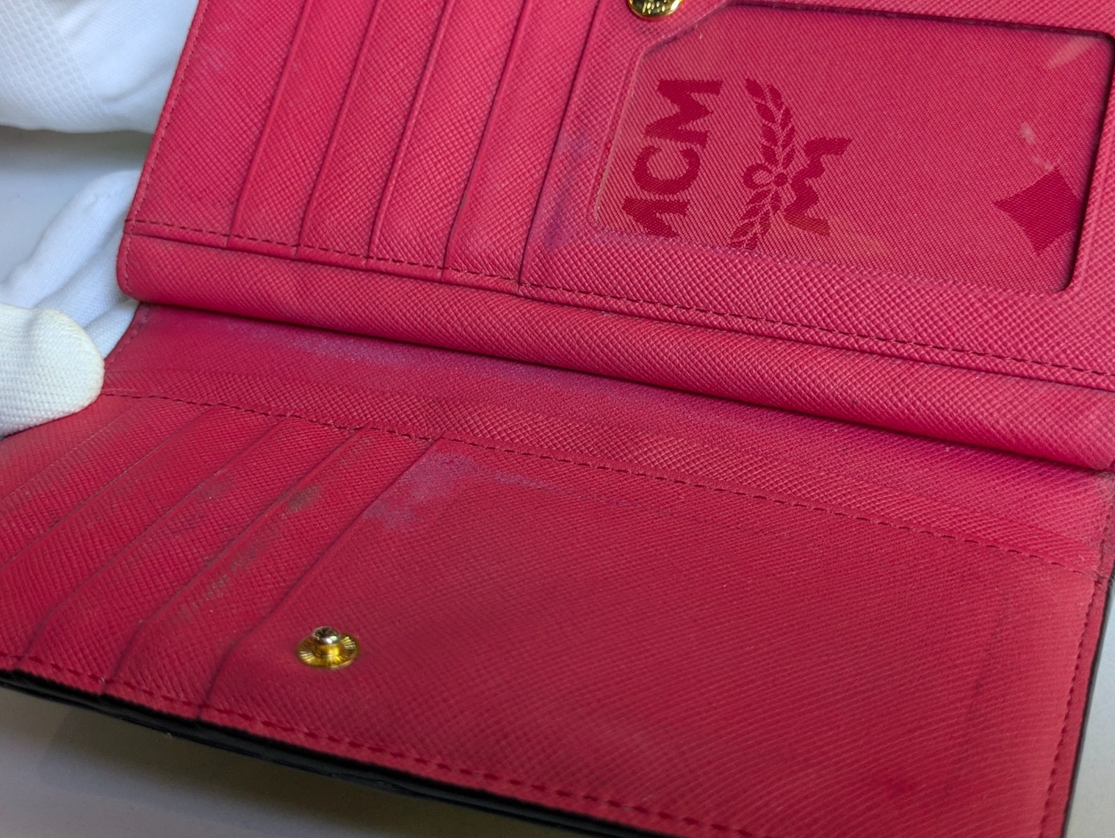 MCM Visetos Flap Long Wallet Cognac Brown Pink Bifold Authentic W7.5in H3.5in