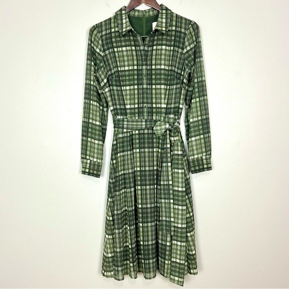 Gal Meets Glam Jessie Plaid Dress Women’s Size 6 Sash Tie Fit and Flare Midi