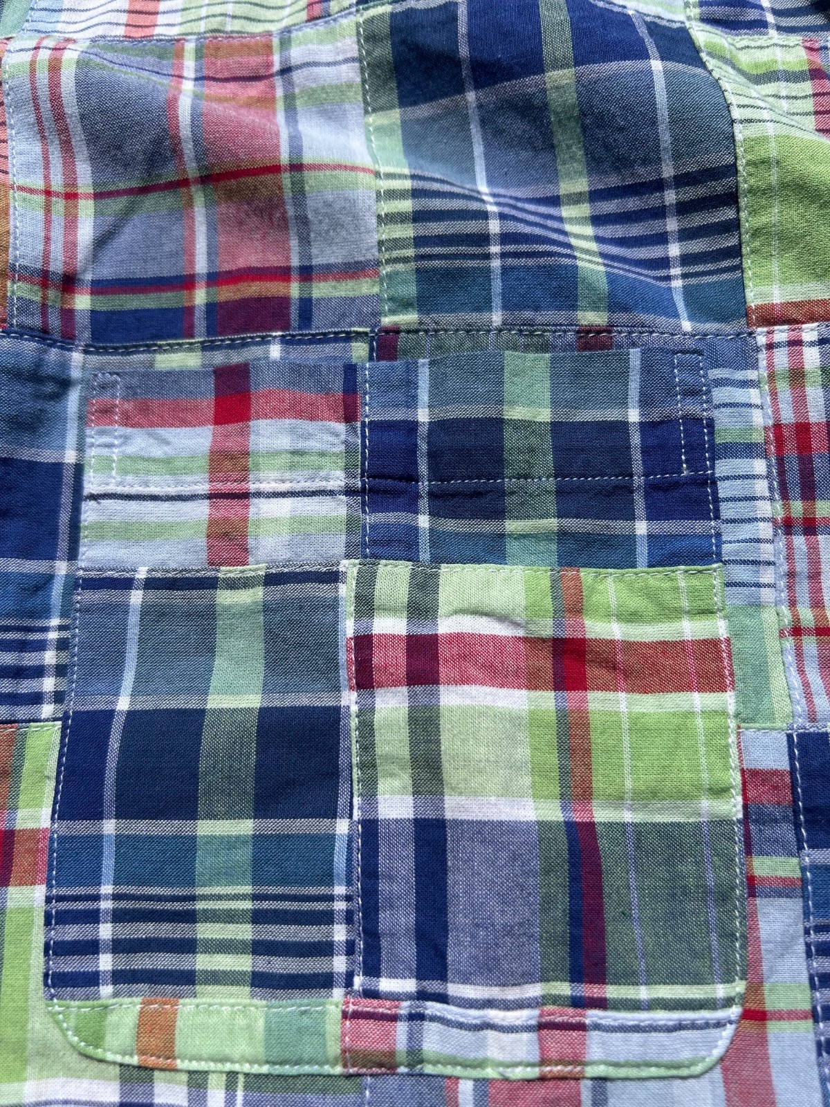 Brooks Brothers Regent Fit Patchwork Madras Short Sleeve Shirt Mens XL Multi