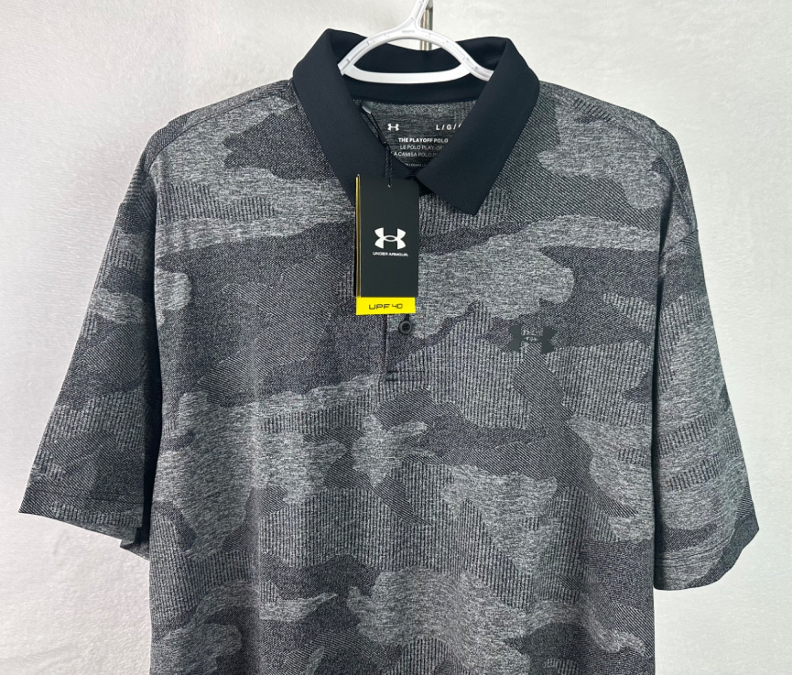 Under Armour Men’s Gray/Black Playoff Camo Jacquard Polo Shirt Large NWT