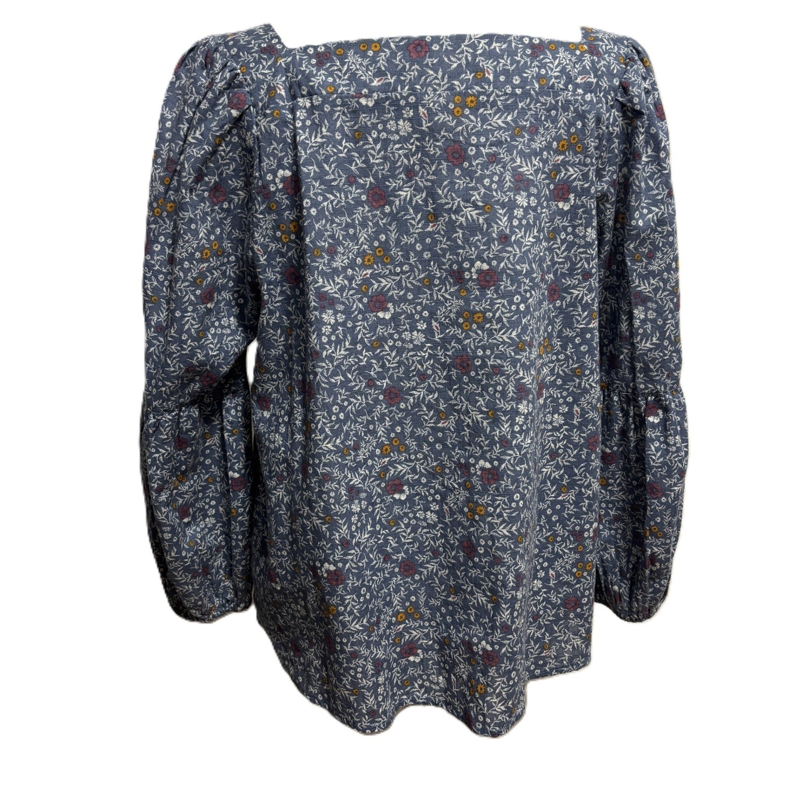 a.n.a Blouse Blue Floral Cotton Puff Sleeve Square Neck Boho Cottage Peasant M