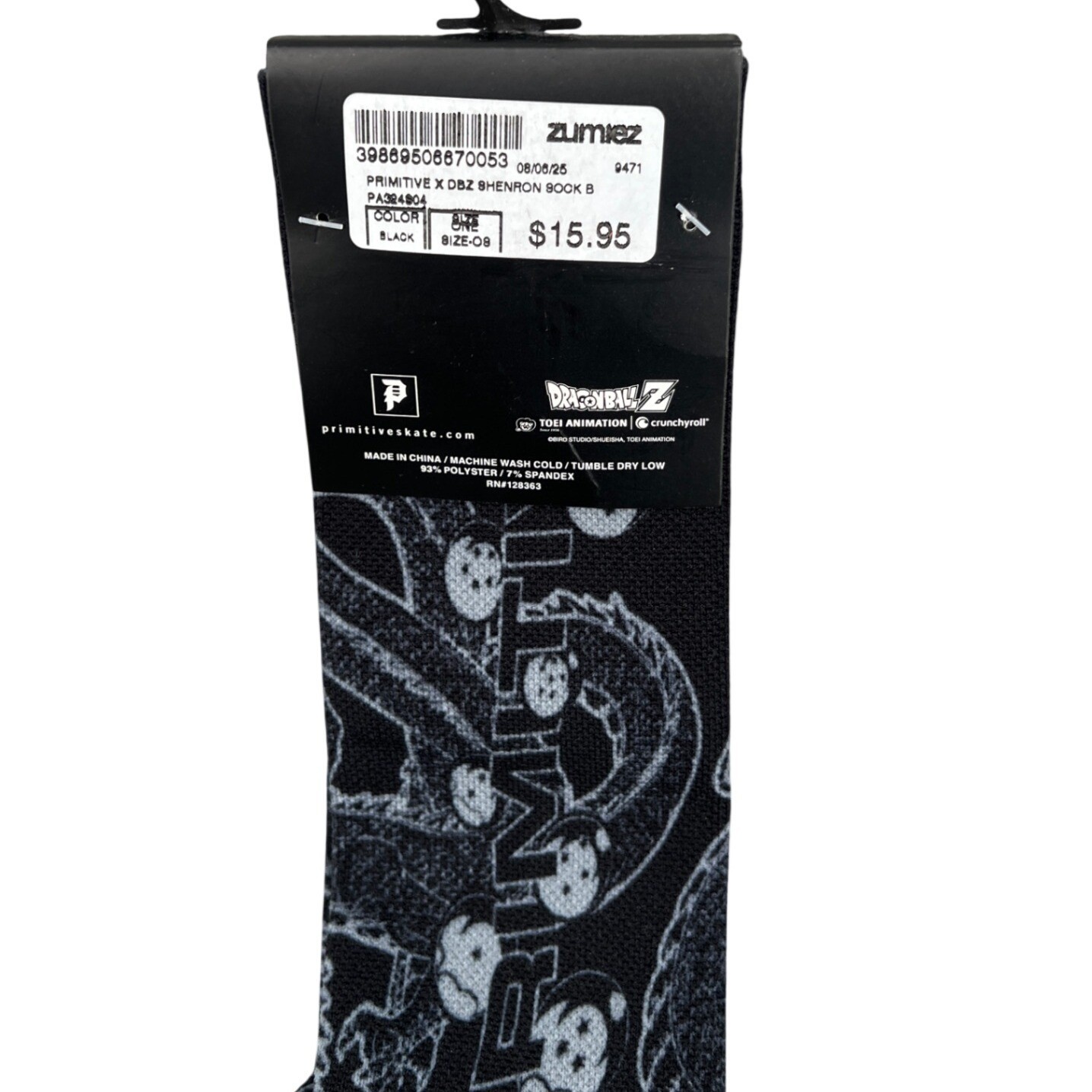 Primitive x Dragon Ball Z Shenron Black Crew Socks Anime Manga Skater NEW