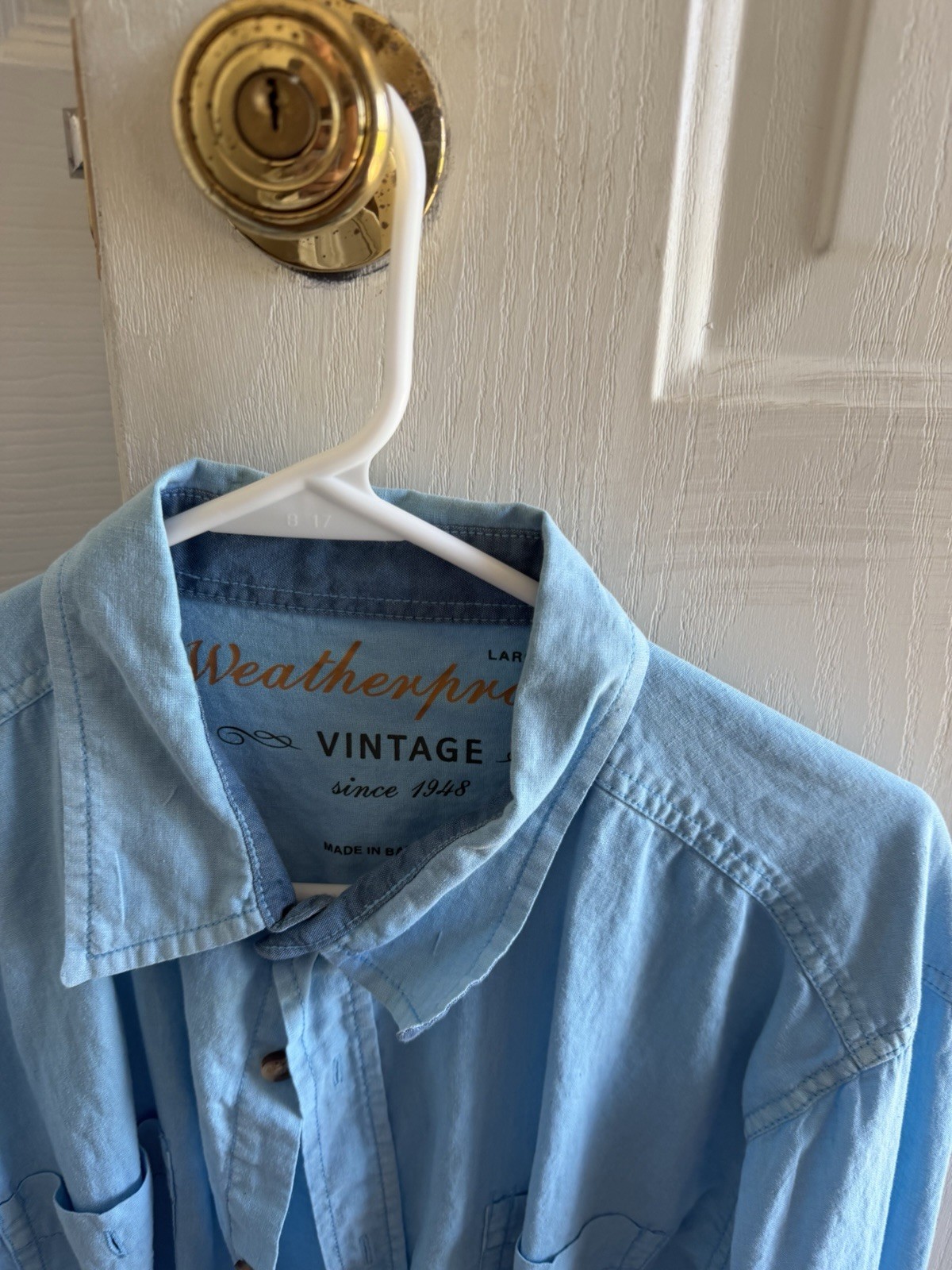 Weatherproof Vintage Men’s Blue Long Sleeve Button-Up Shirt Pockets L