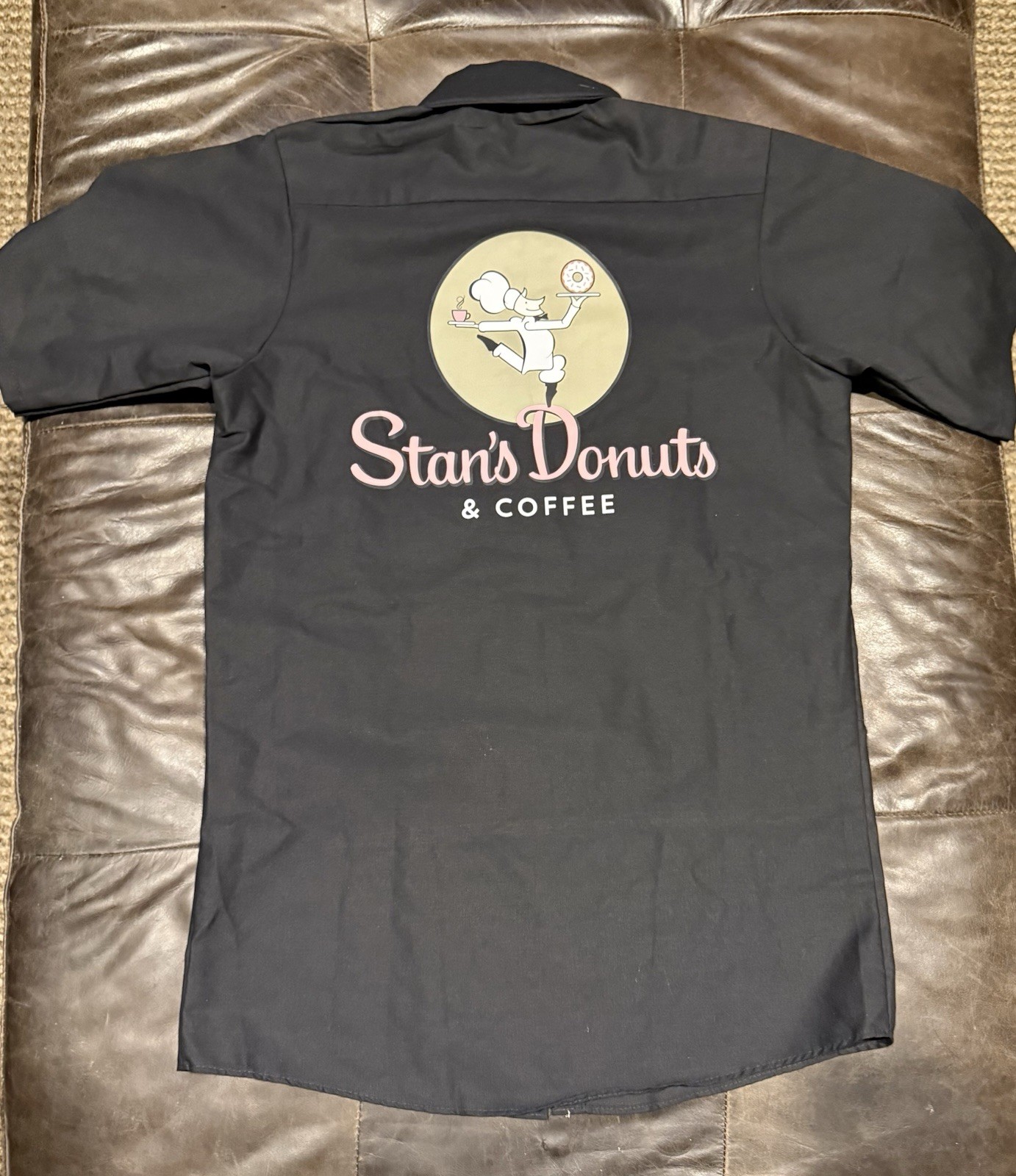Red Kap Stan’s Donuts & Coffee Work Shirt Black Short Sleeve Name Patch Stan S