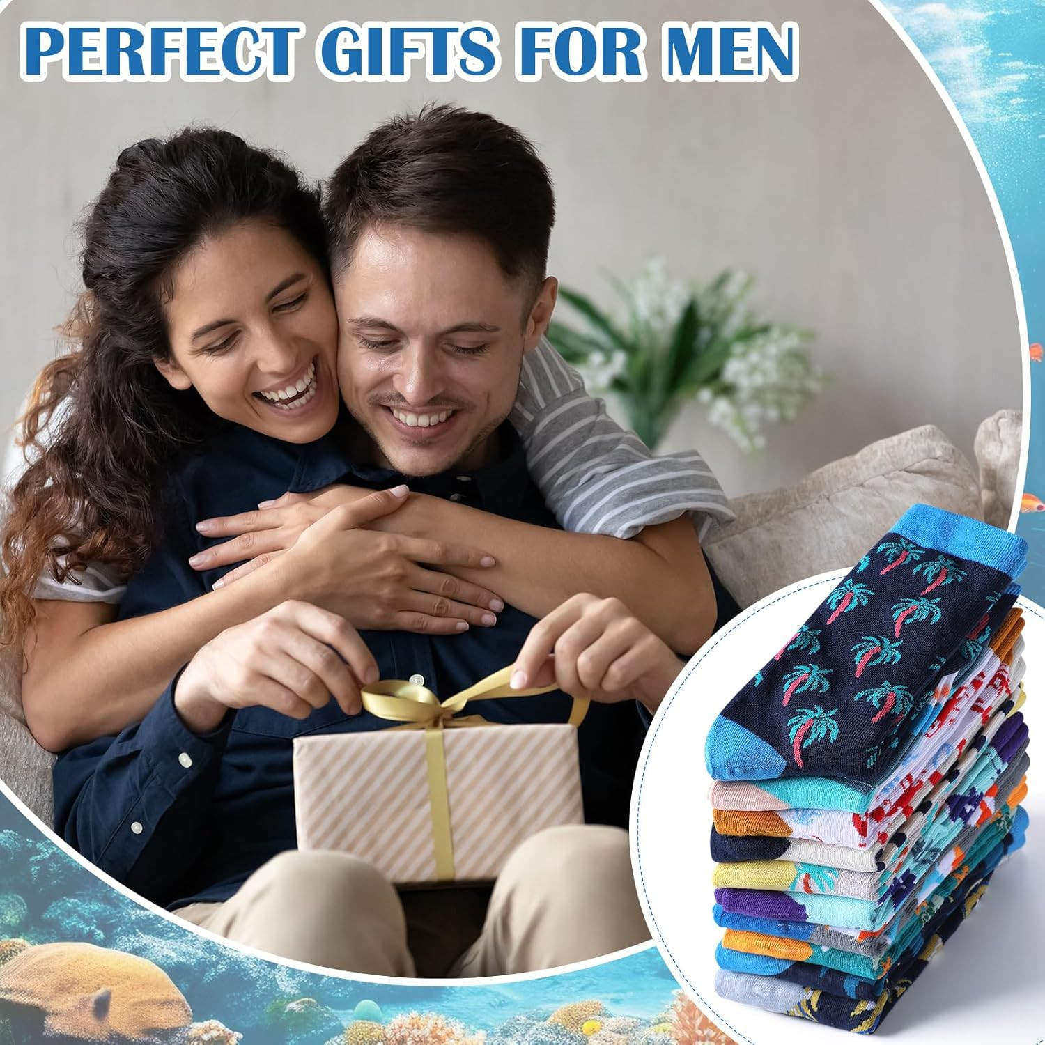 10 Pairs Funny Socks for Men Ocean Themed Assorted Fun Crazy Cute Boardroom Nove
