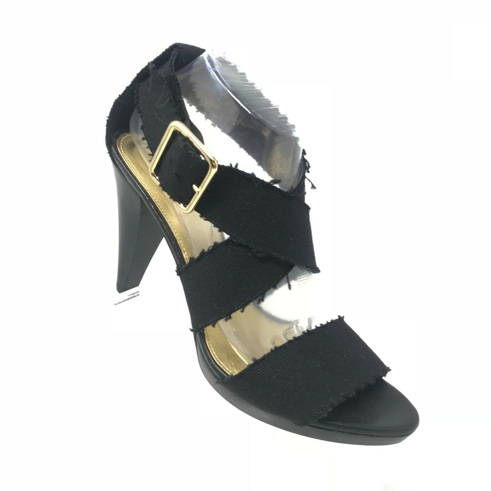 J Crew Strappy Open Toe Heel Womens 10 Black Elastic Fabric Agnyss Pump Sandal