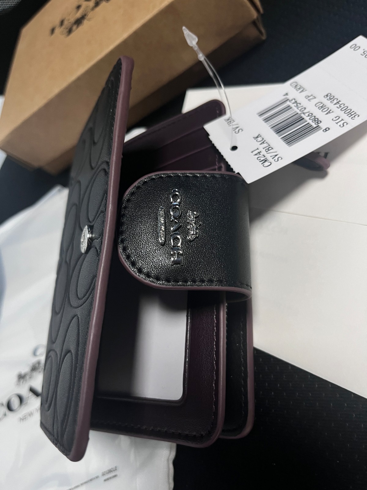 COACH Medium Corner Zip Wallet With Signature CM241 Black outlet New