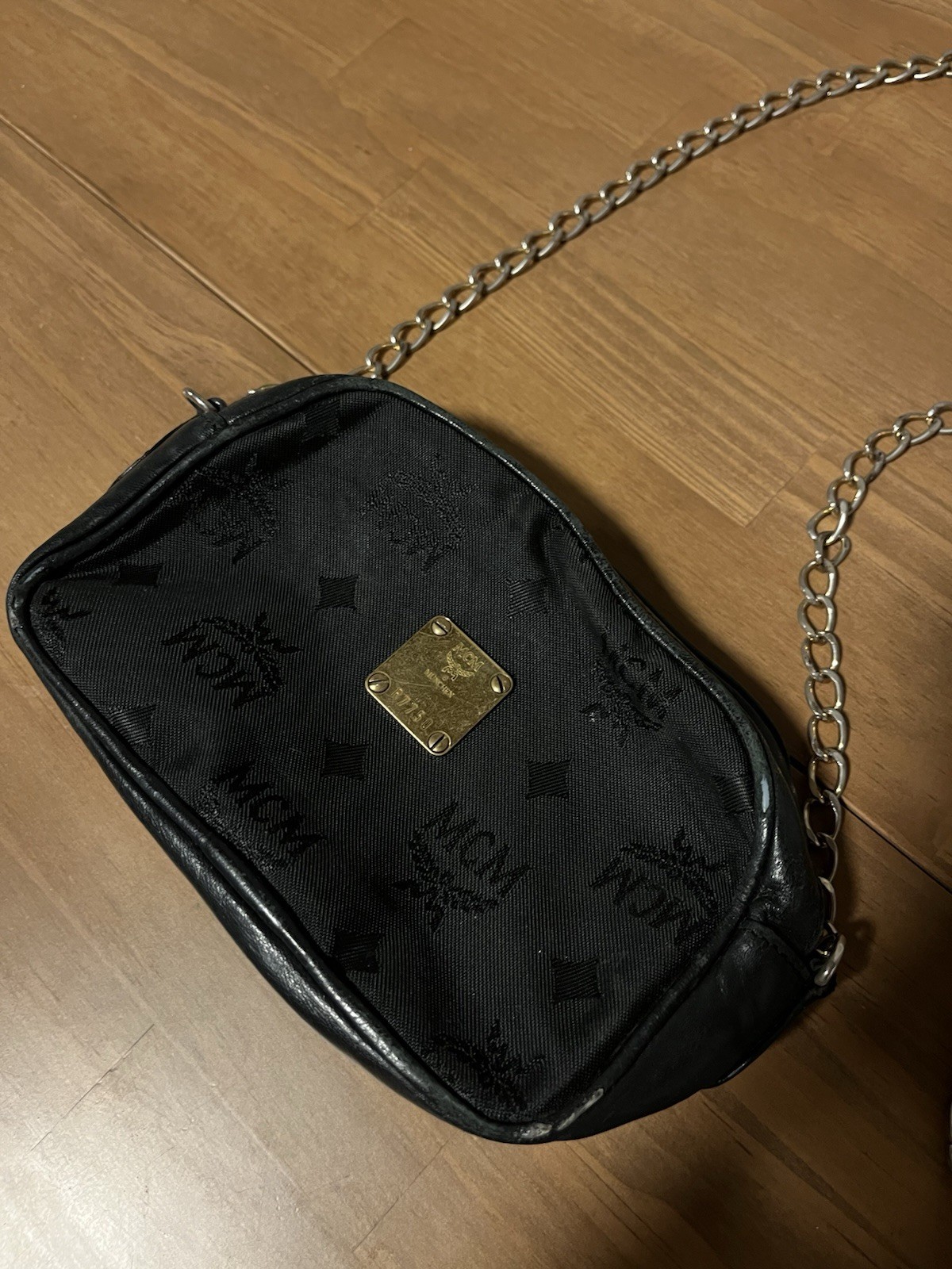MCM Visetos Monogram Small Shoulder Bag Black Chain Strap Zip Closure