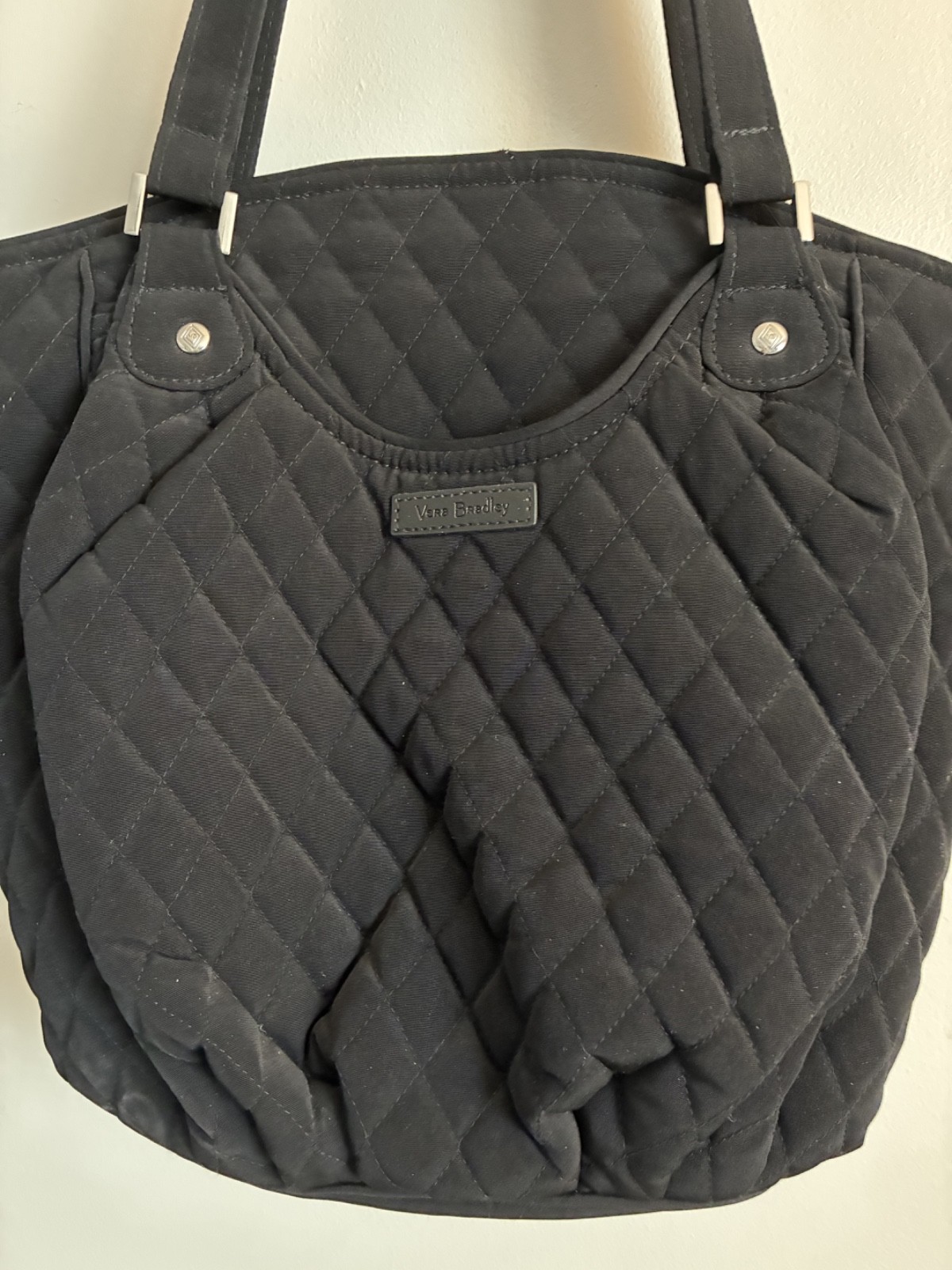 NWOT Vera Bradley Curved Top Black Quilted Double Handle Tote Shoulder Bag