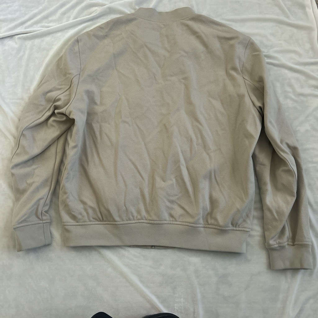 Zara mens bomber jacket beige full zip short band collar solid XL