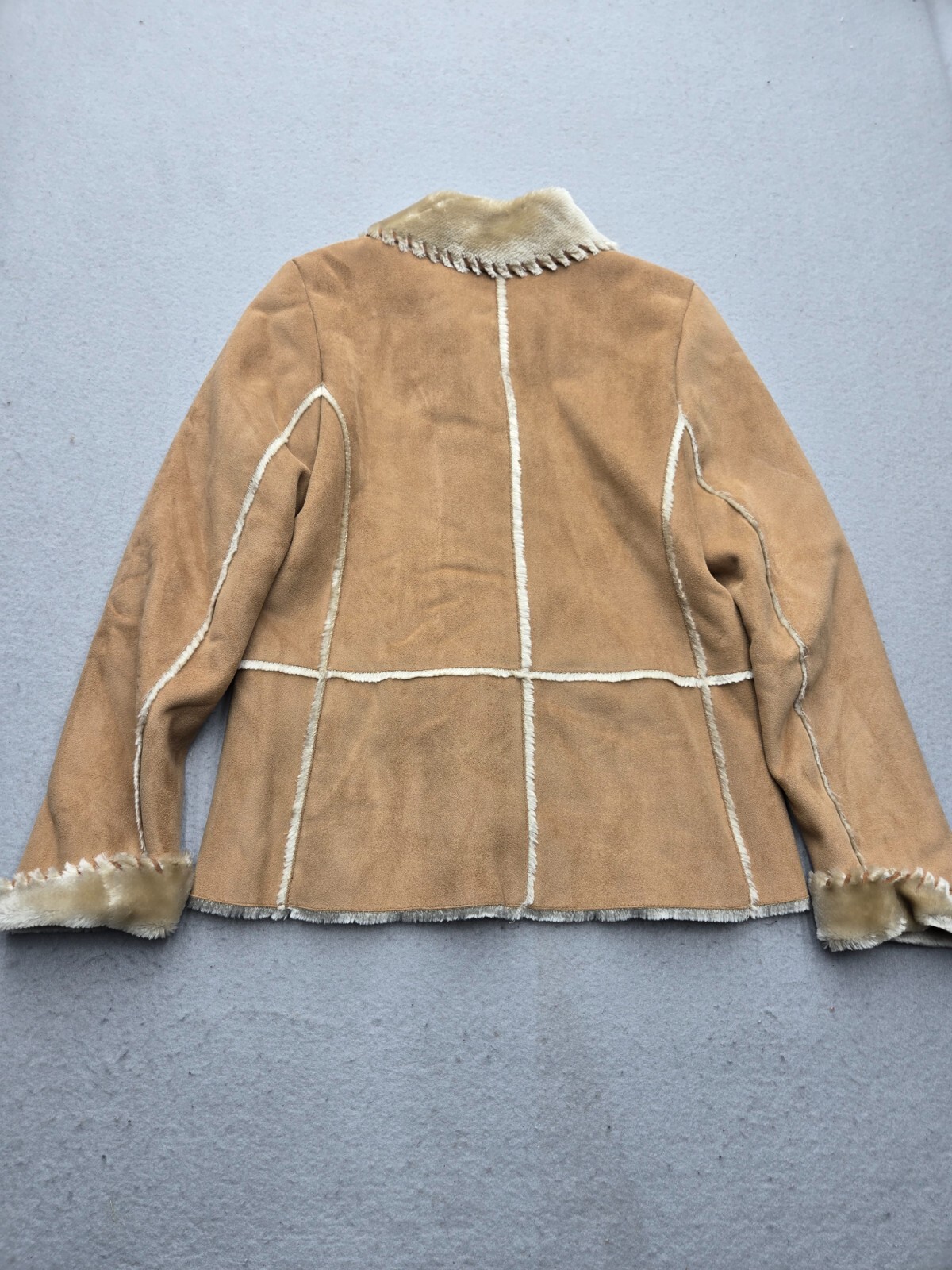 Jones New York Women Coat Small Brown Faux Fur Collared Lapel Stitching Casual