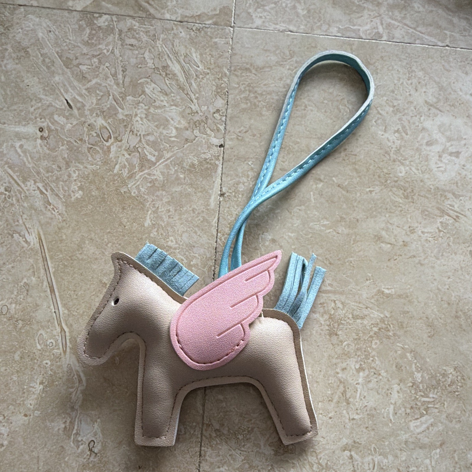 Women’s Pegasus Horse Handbag Charm Accessory – Beige Pink & Blue Strap Accent