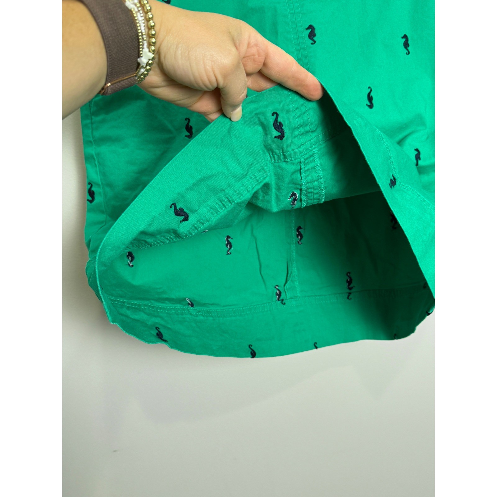 Talbots Cotton Embroidered Seahorse Mini Skirt Green Navy Preppy Coastal Bach 10
