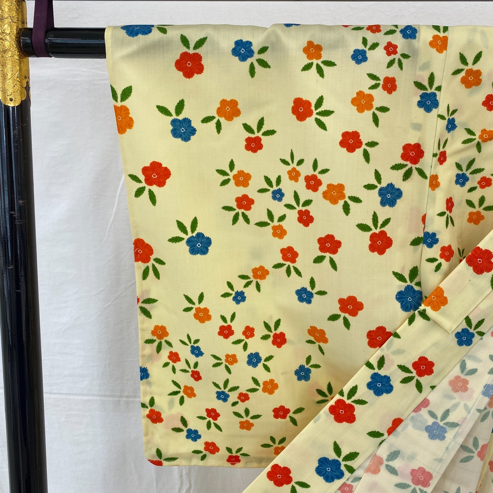 Japanese Vintage Kimono Polyester yellow No Lining Komon Traditional Length 60in
