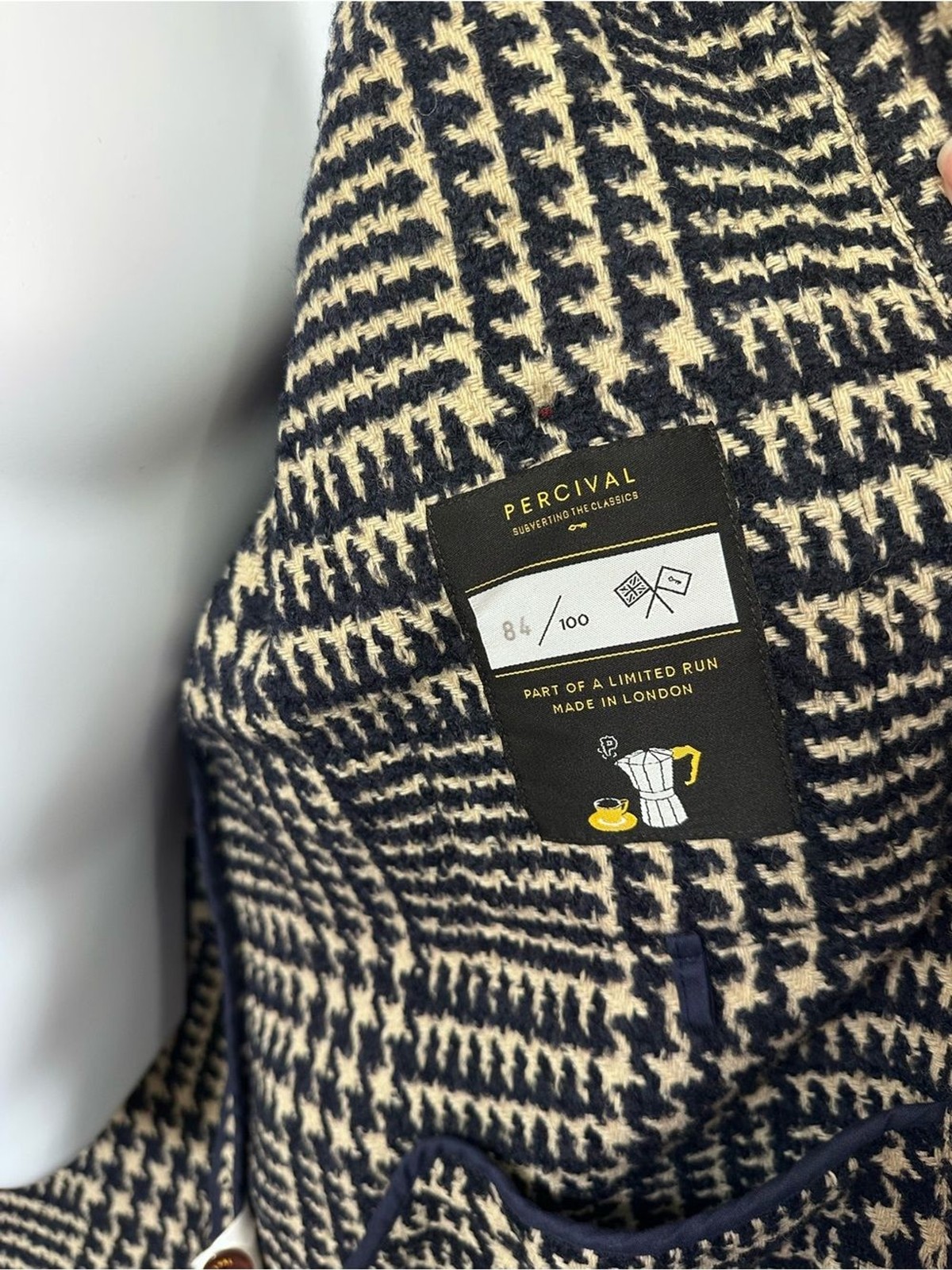 Percival Workshirt Navy Check Houndstooth Limited Edition Made in London XXL