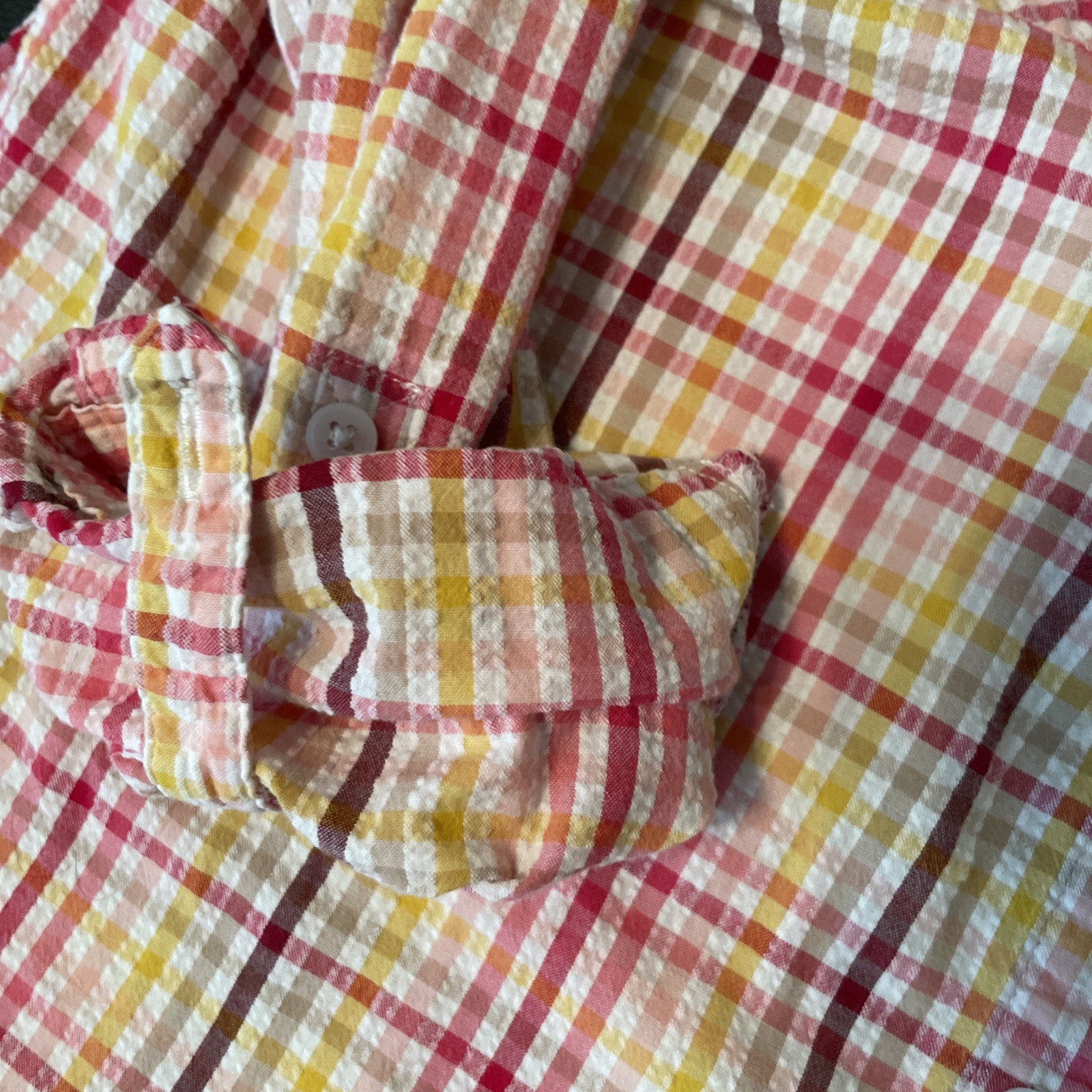 Croft & Barrow Plaid Shirt Women’s Sz Petite L Long Sleeve Seersucker Top Button
